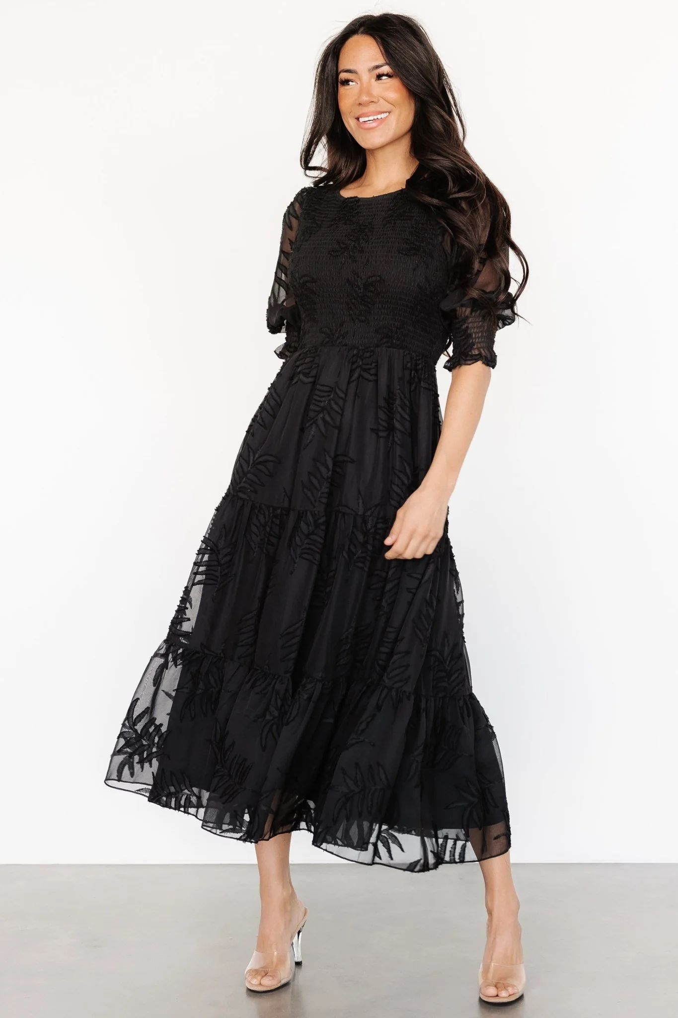 Nellie Smocked Midi Dress | Black