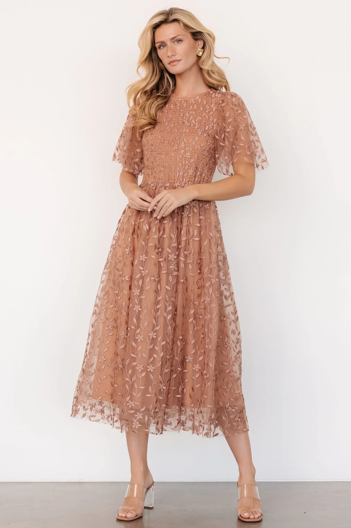 Kendra Embroidered Dress | Nude Rose