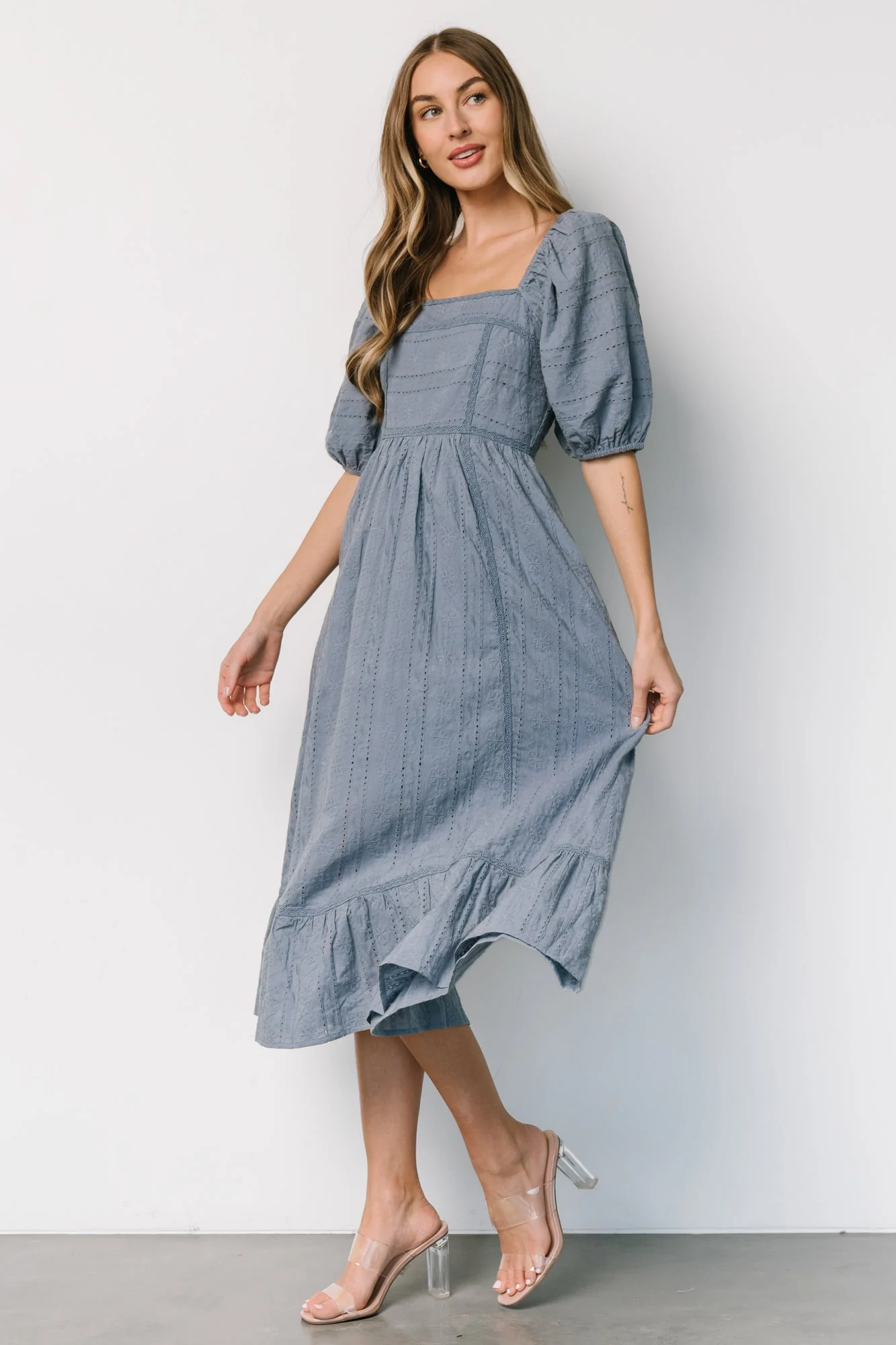 Delaney Eyelet Dress | Dusty Blue