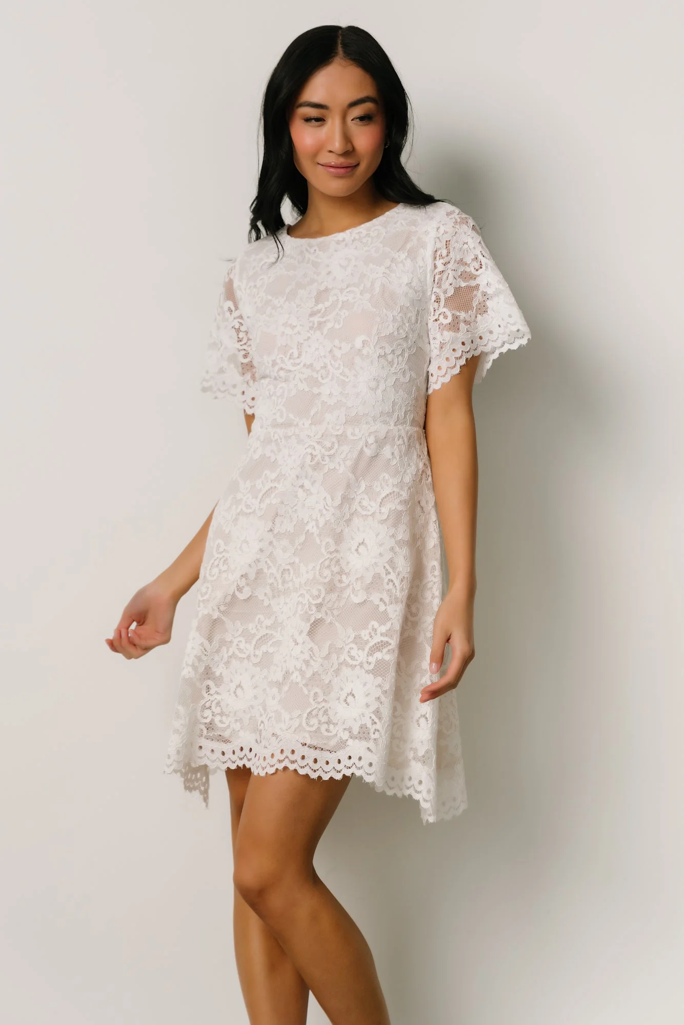 Aasha Lace Short Dress | Off White