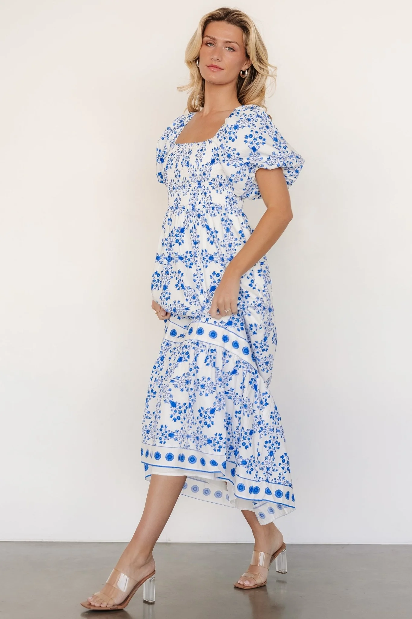 Lexa Smocked Maxi Dress | Off White + Blue Floral