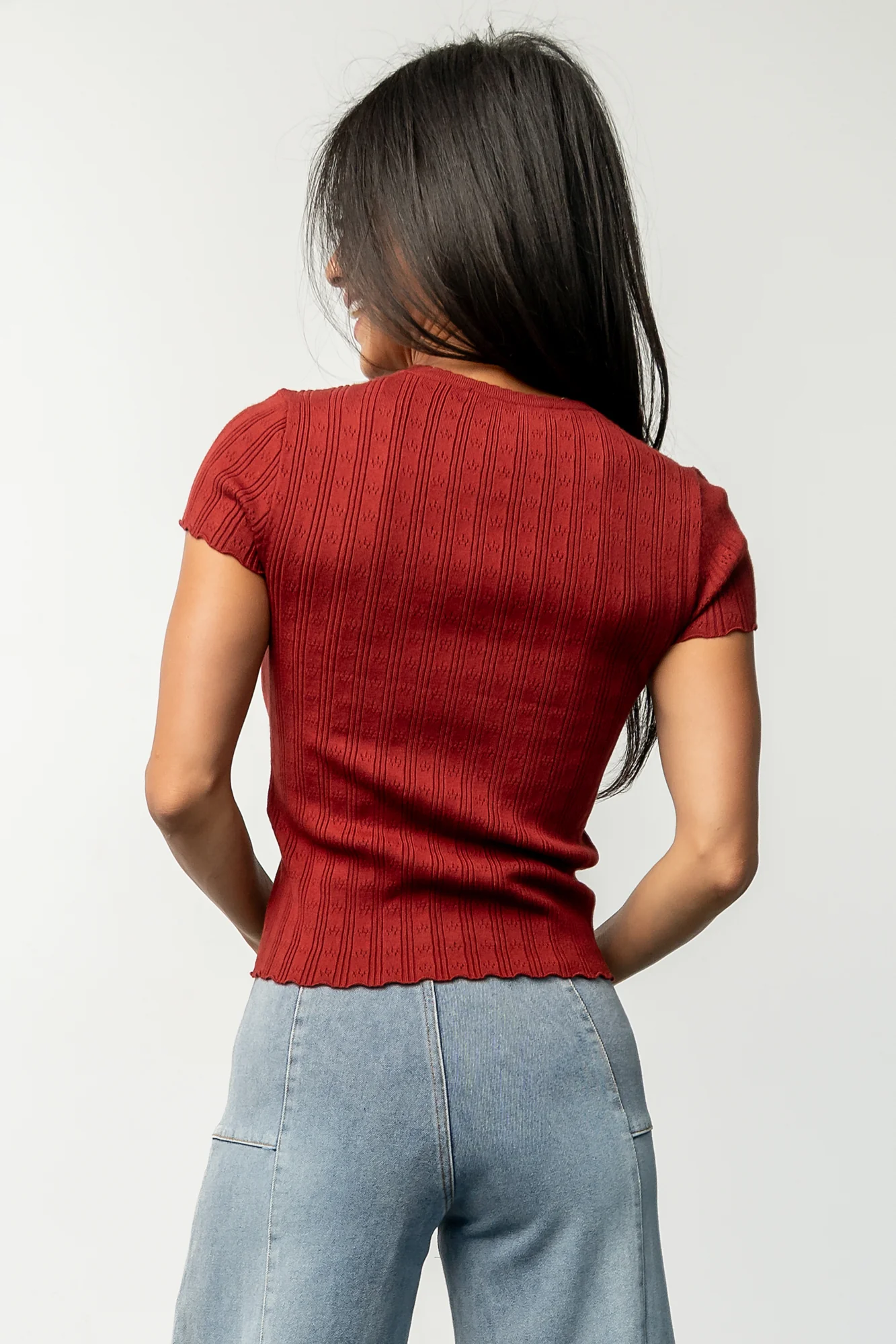 Penny Pointelle Top | Brick