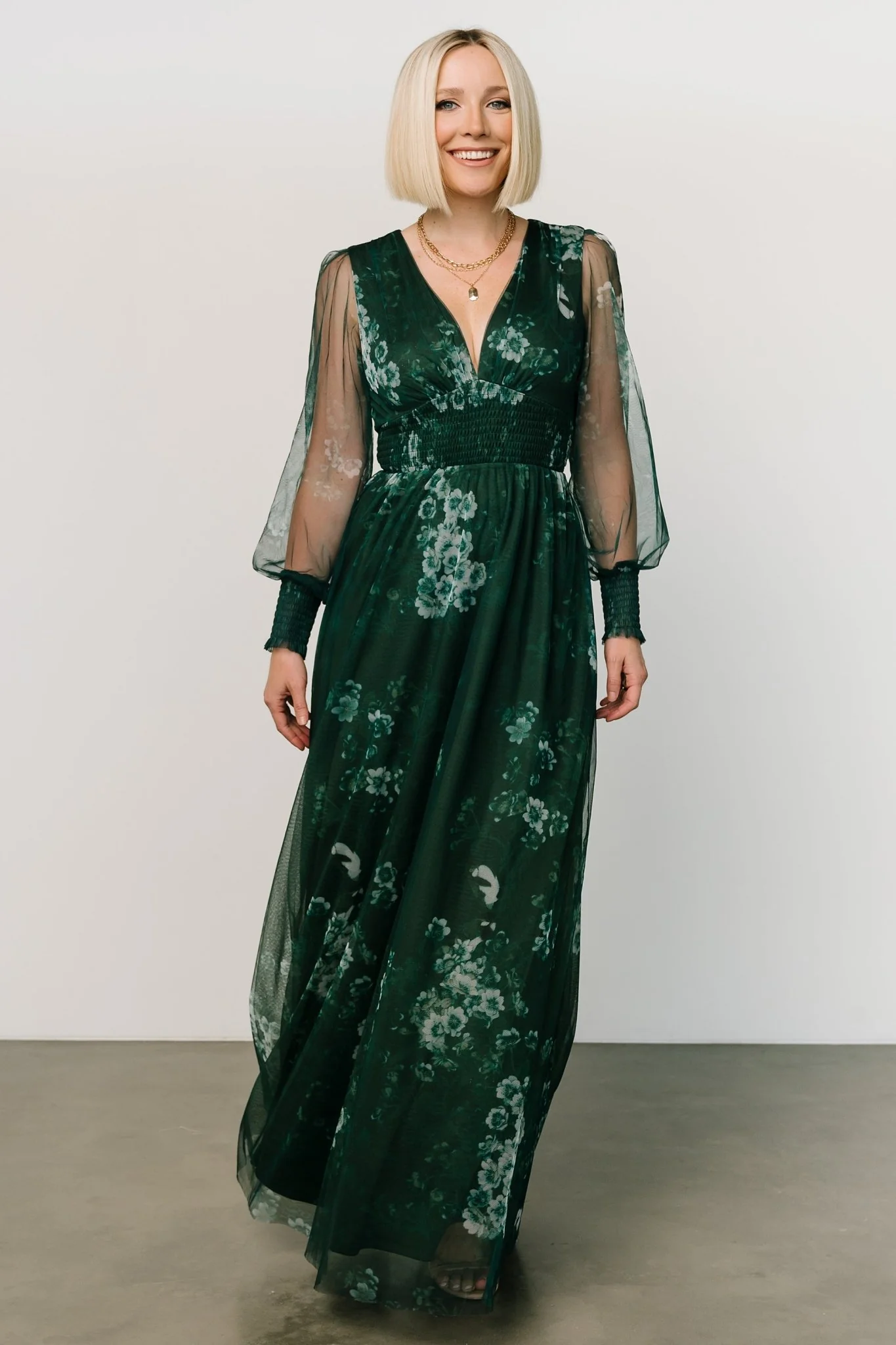 Layla Tulle Maxi Dress | Dark Green Multi