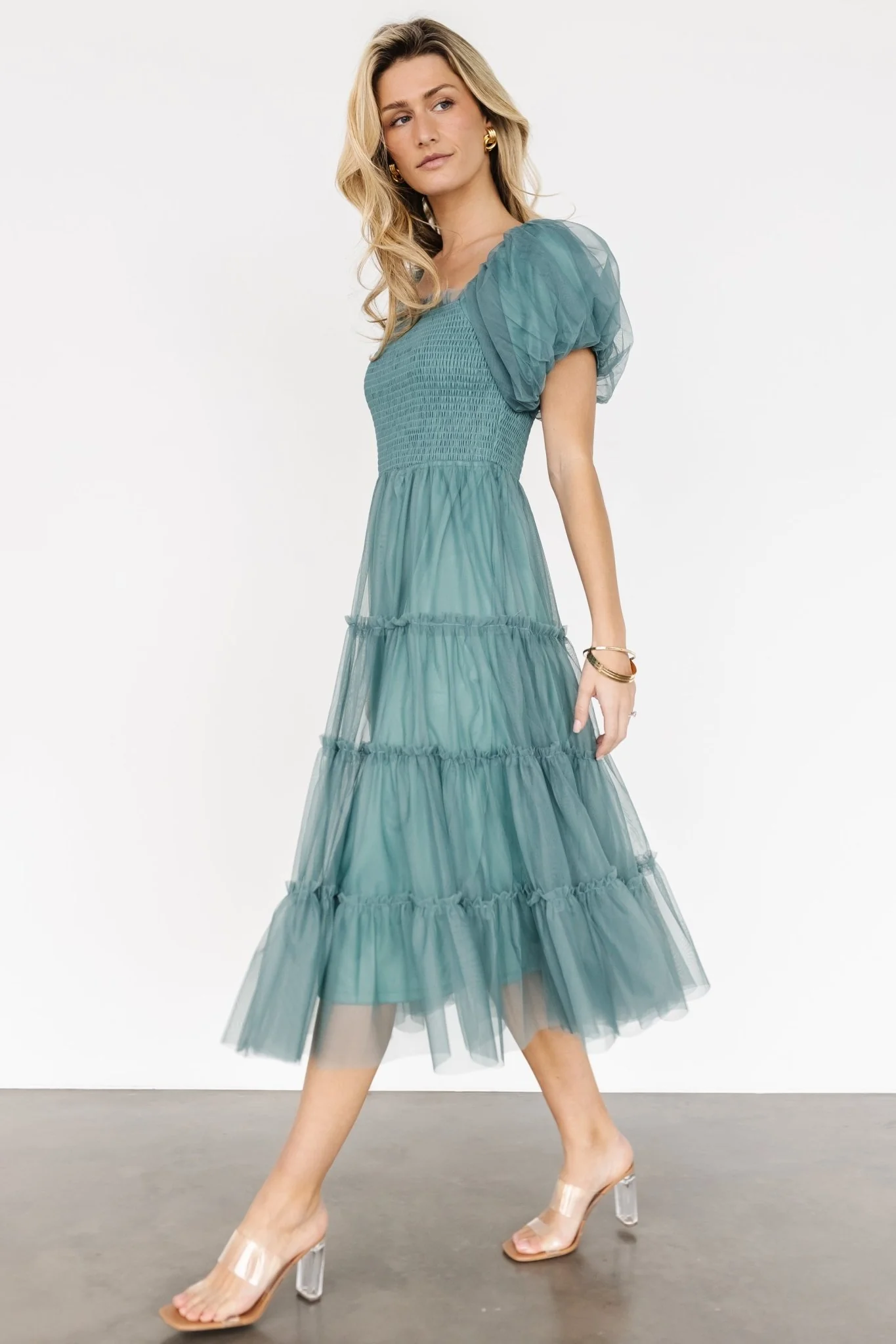 Liv Tulle Midi Dress | Eucalyptus