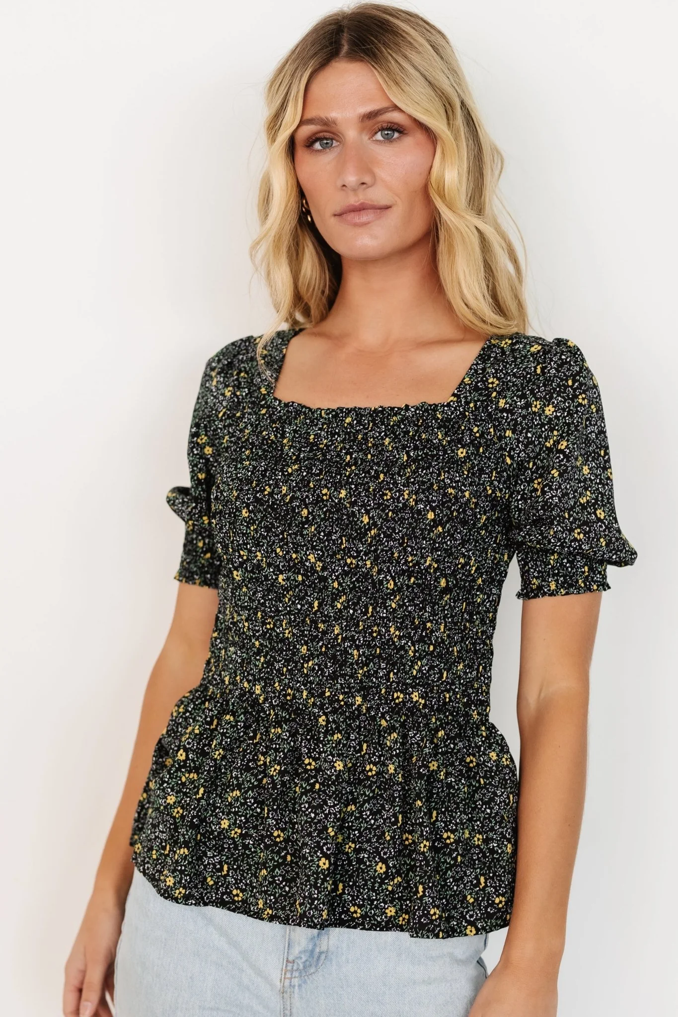 Felice Smocked Top | Black Print