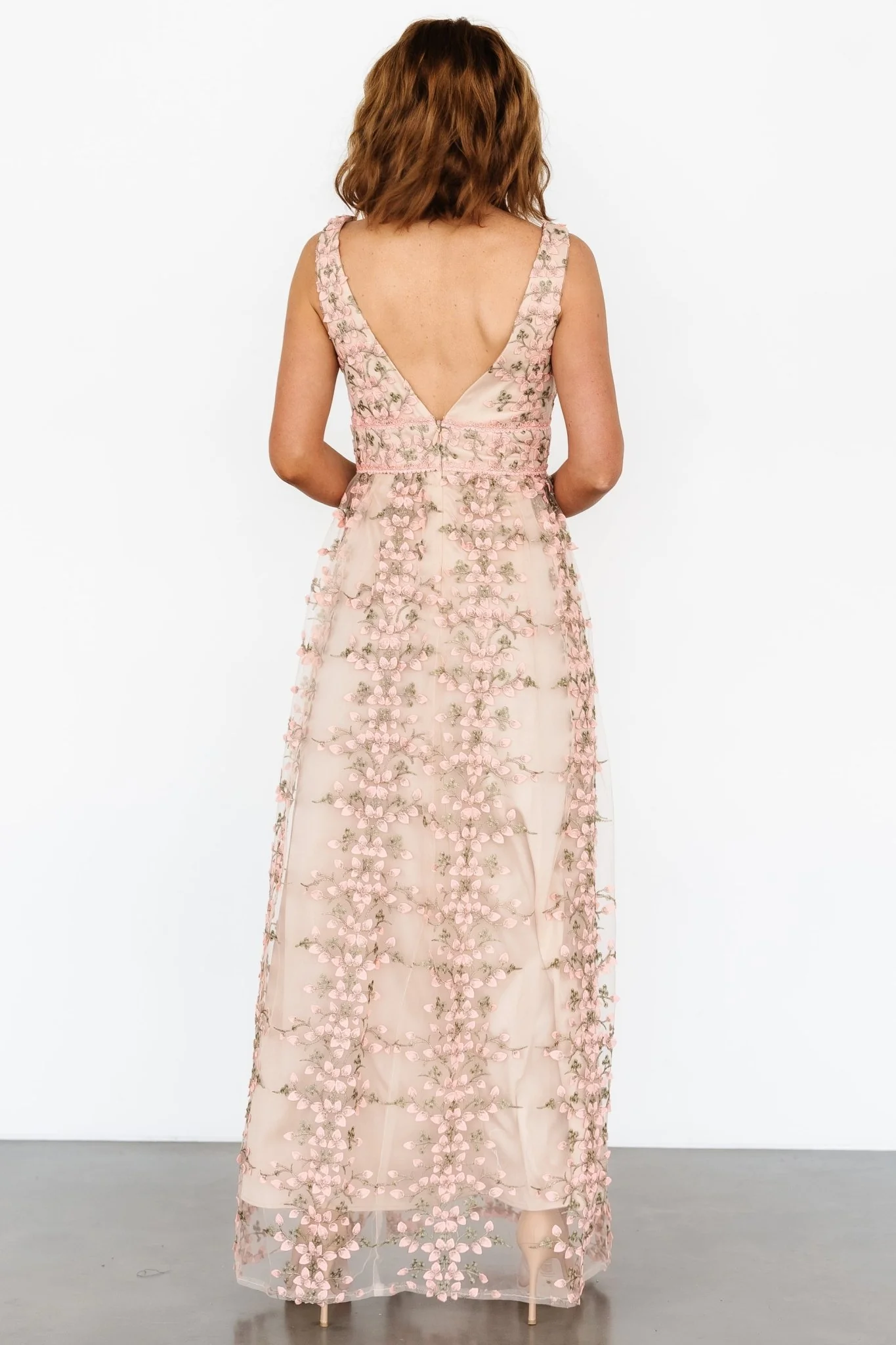 Kassia Applique Maxi Dress | Nude + Pink