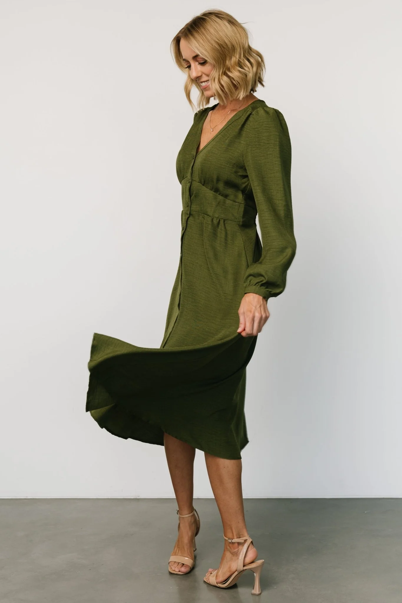 Faith Button Midi Dress | Olive