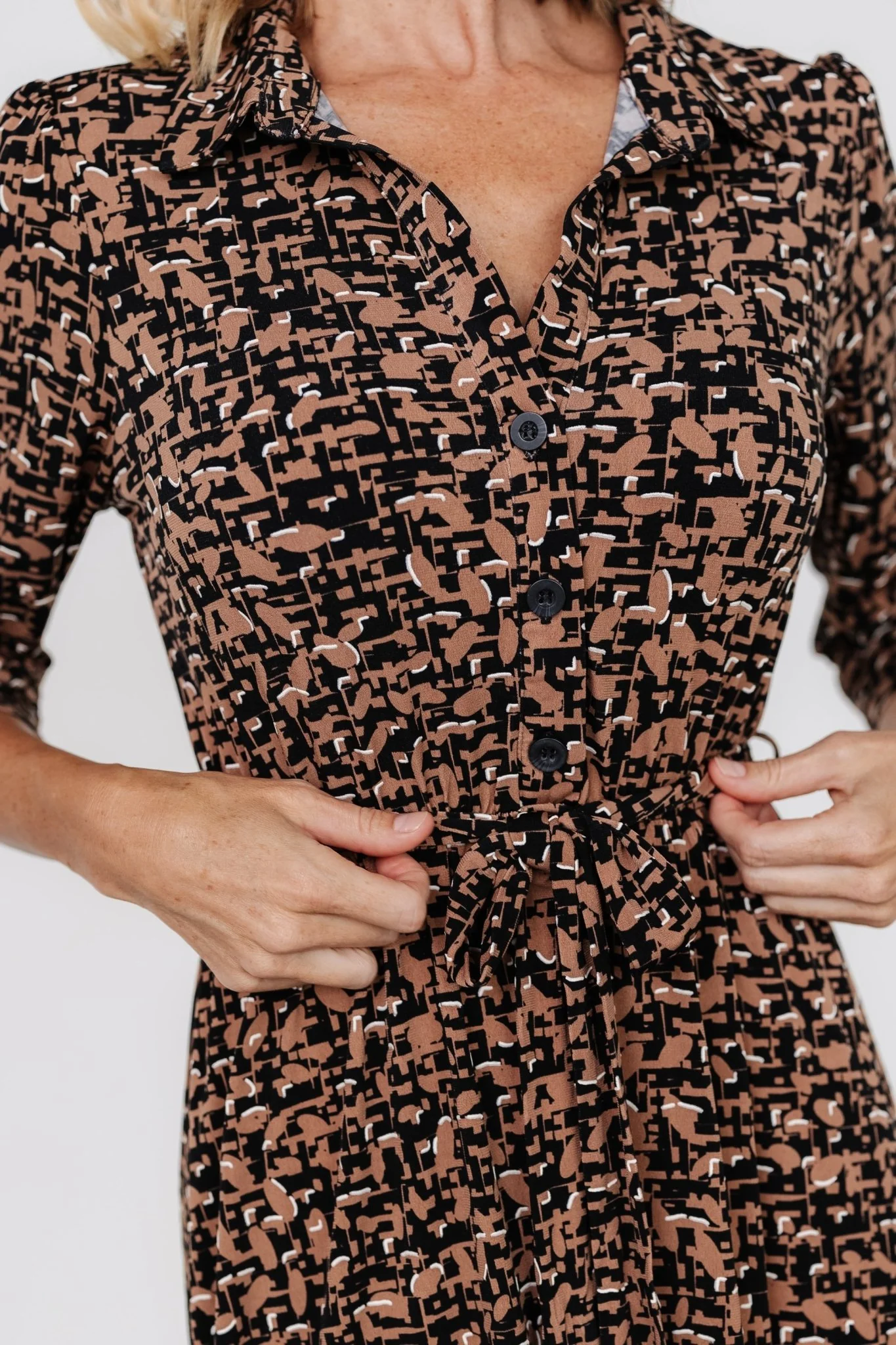 Jenica Midi Dress | Black + Camel Print