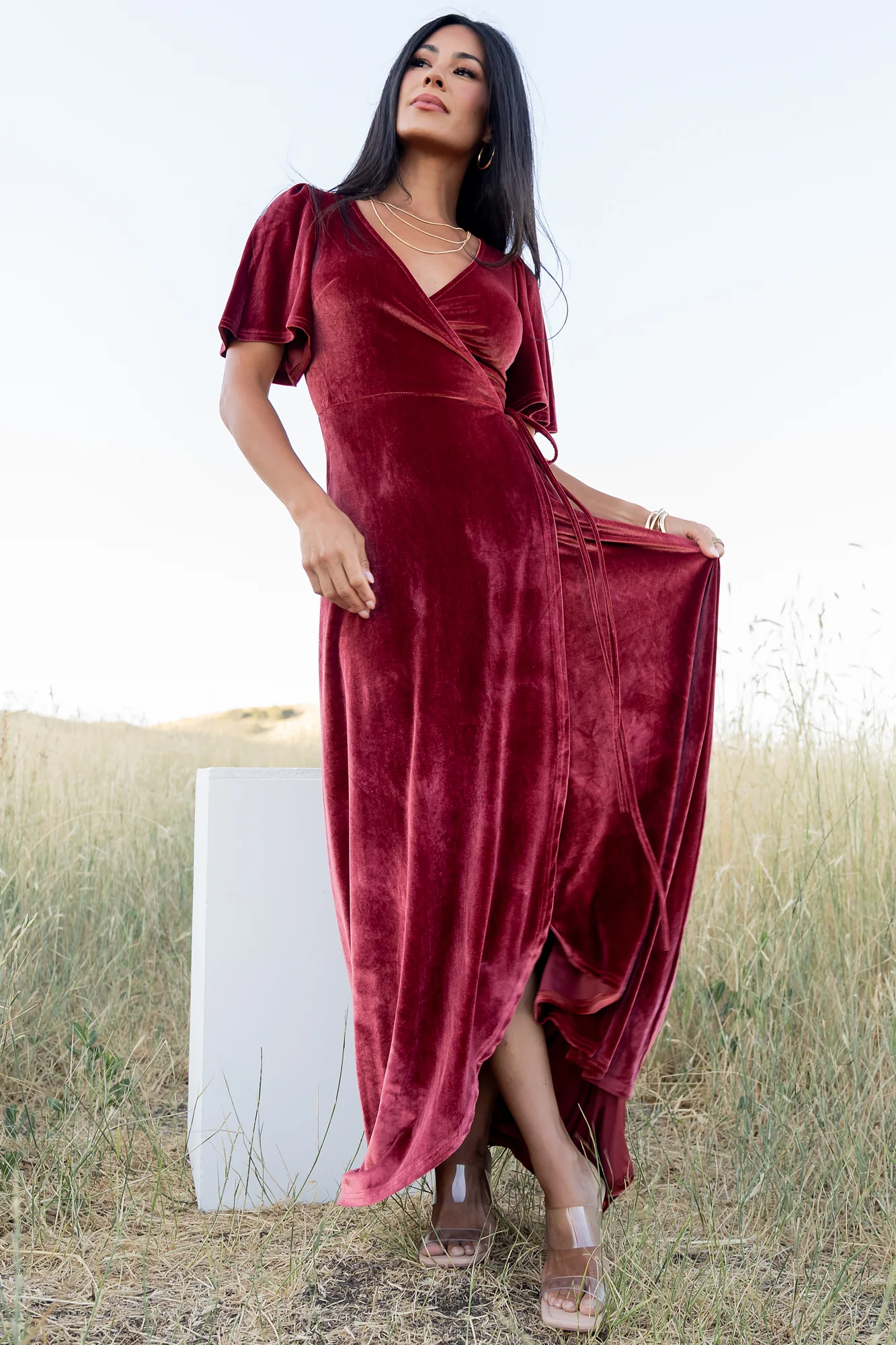 Katelyn Velvet Maxi Wrap Dress | Terracotta