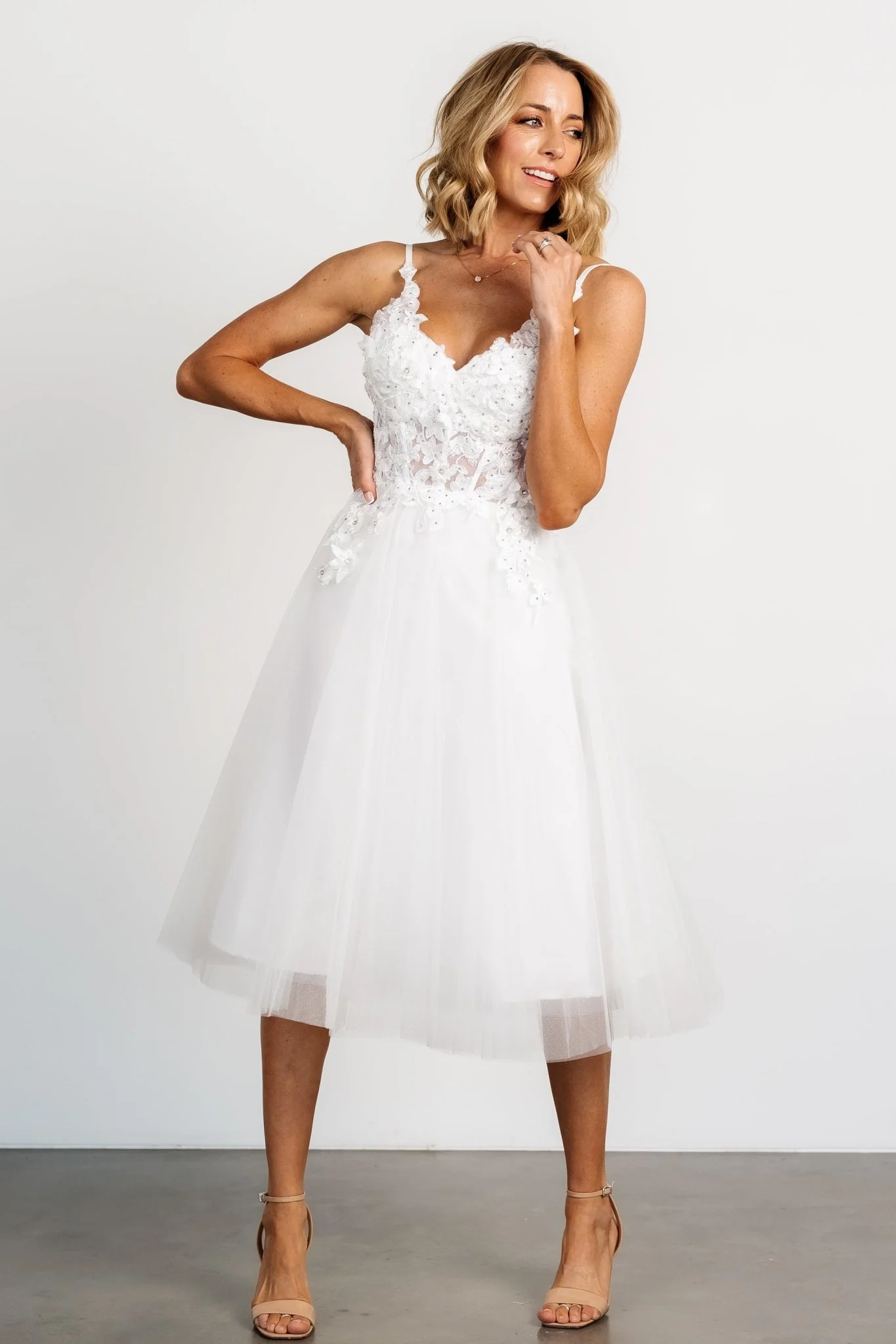 Noelle Shimmer Midi Dress | Off White