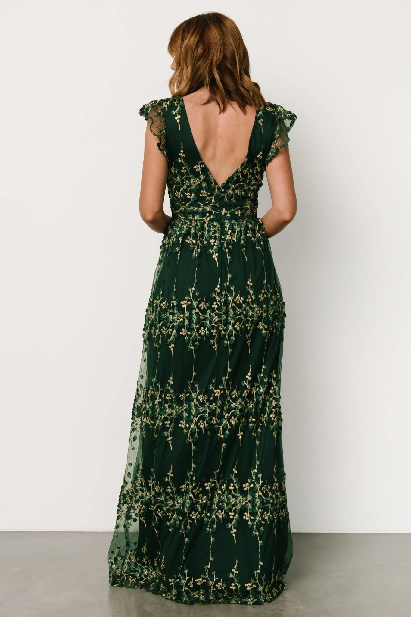 Eva Embroidered Maxi Dress | Green + Gold