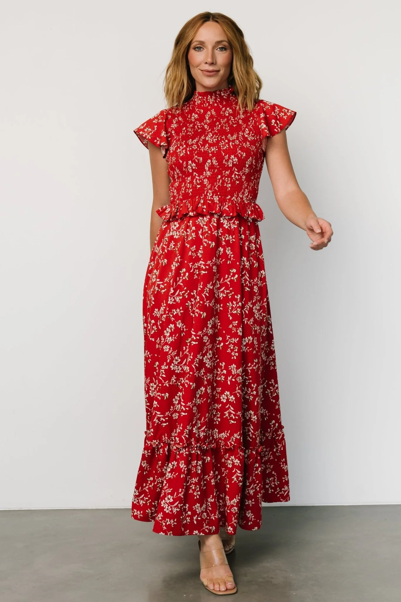 Orla Ruffle Maxi Dress | Red floral