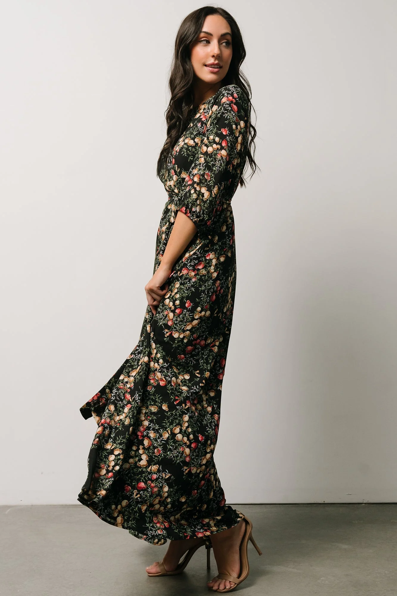 Rebecca Maxi Dress | Black Pomegranate Print