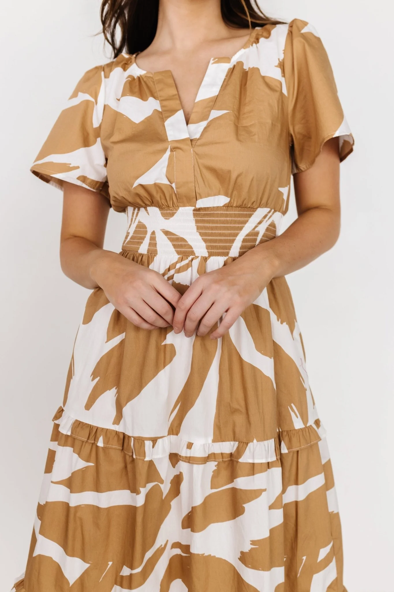 Palmer Tiered Maxi Dress | Camel + White