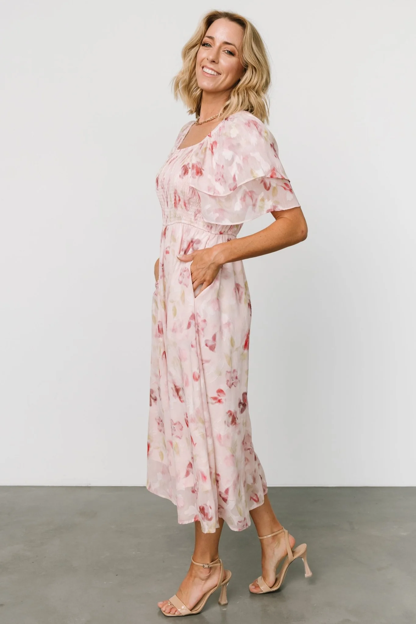 Flora Midi Dress | Blush Print