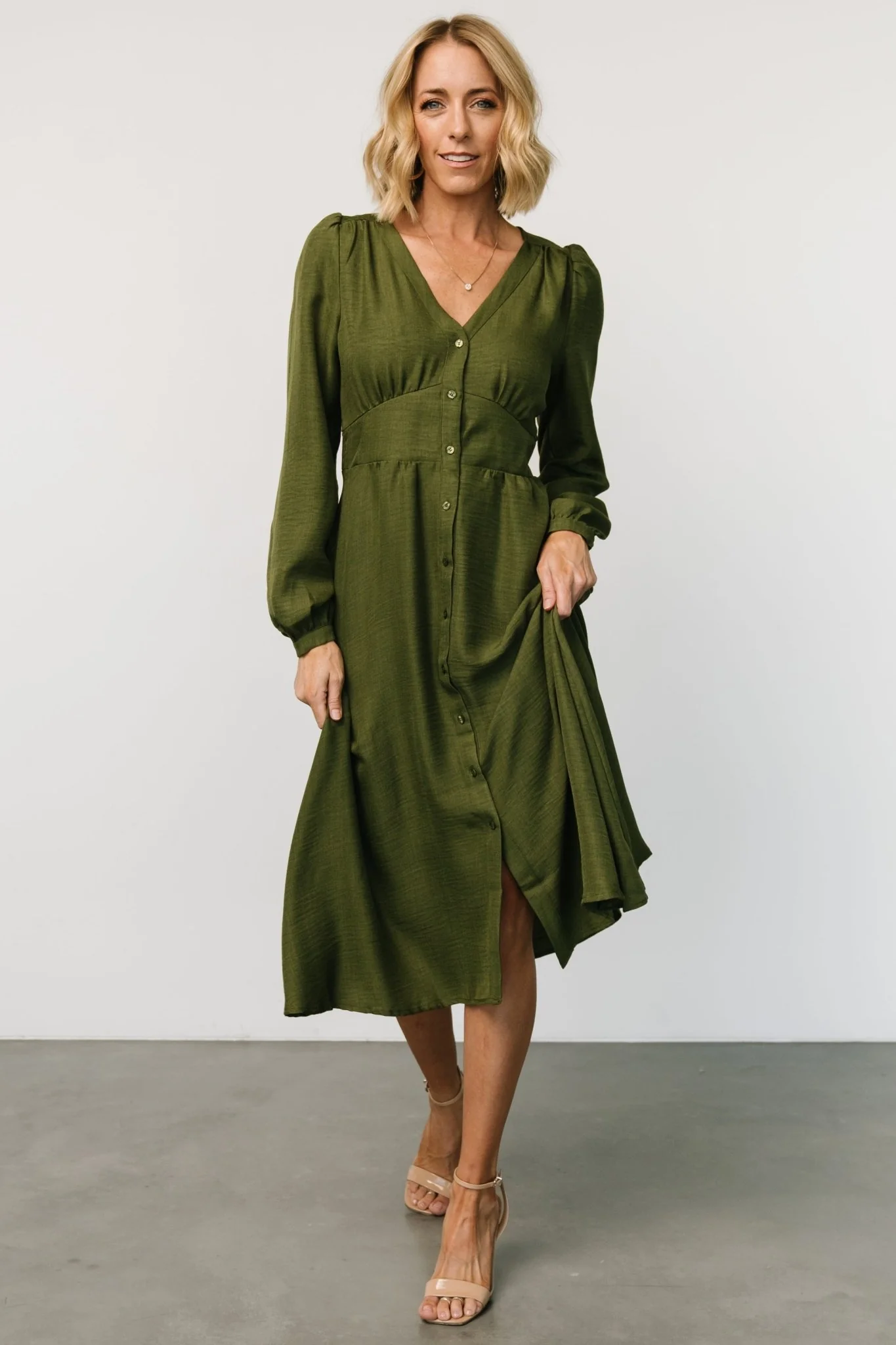 Faith Button Midi Dress | Olive
