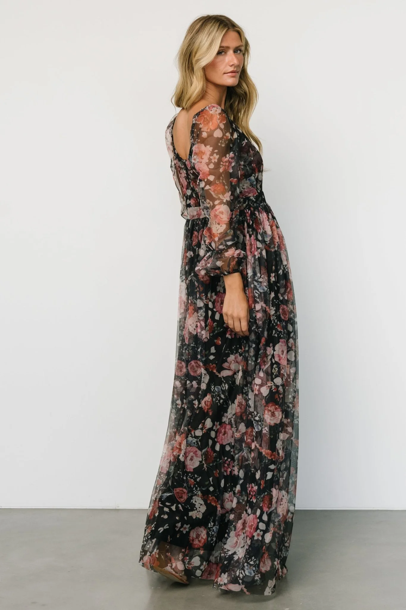 Desiree Tulle Maxi Dress | Black + Berry