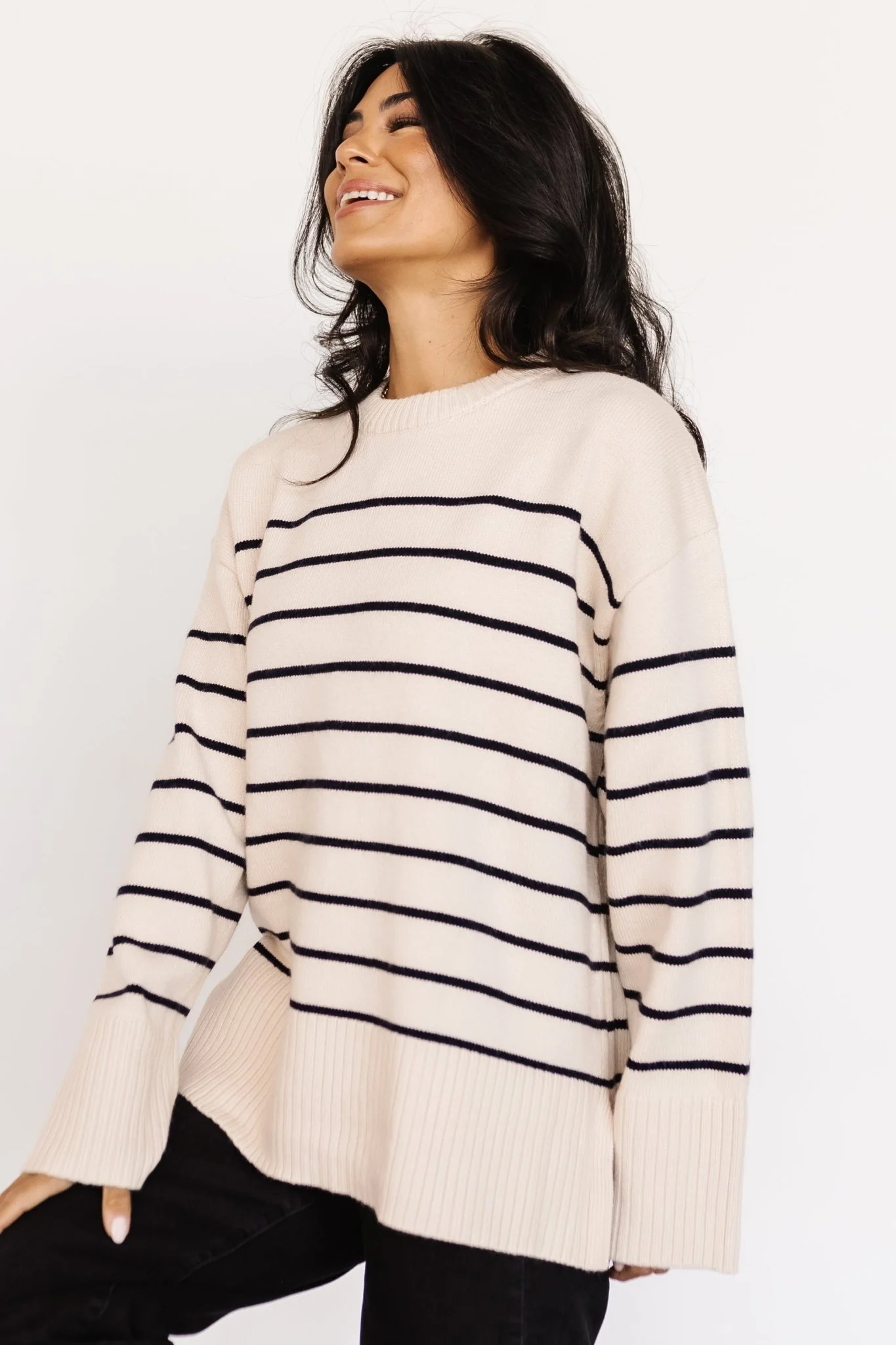 Emerson Stripe Knit Sweater | Ivory + Black