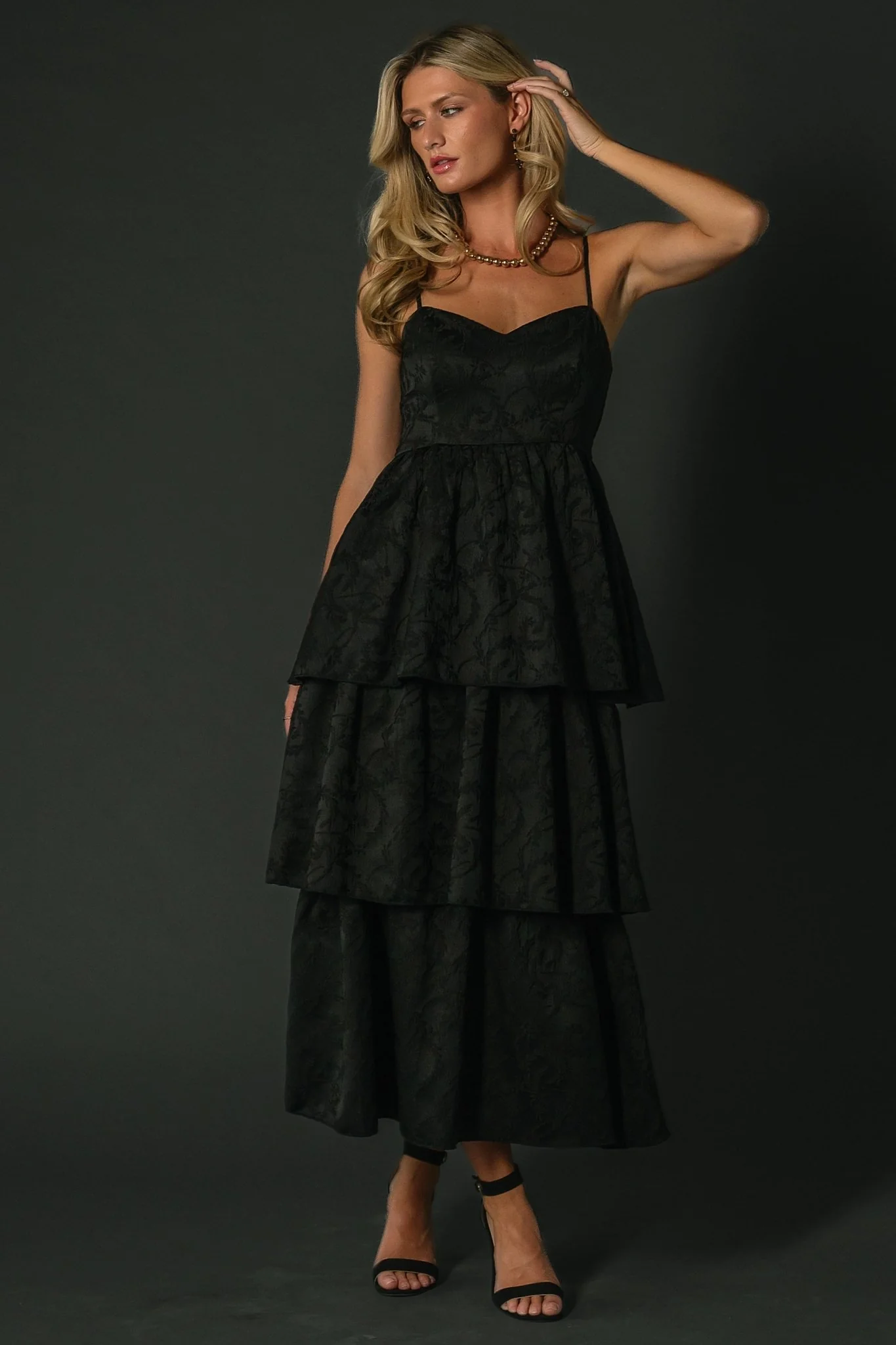 Violetta Embossed Tiered Dress | Black