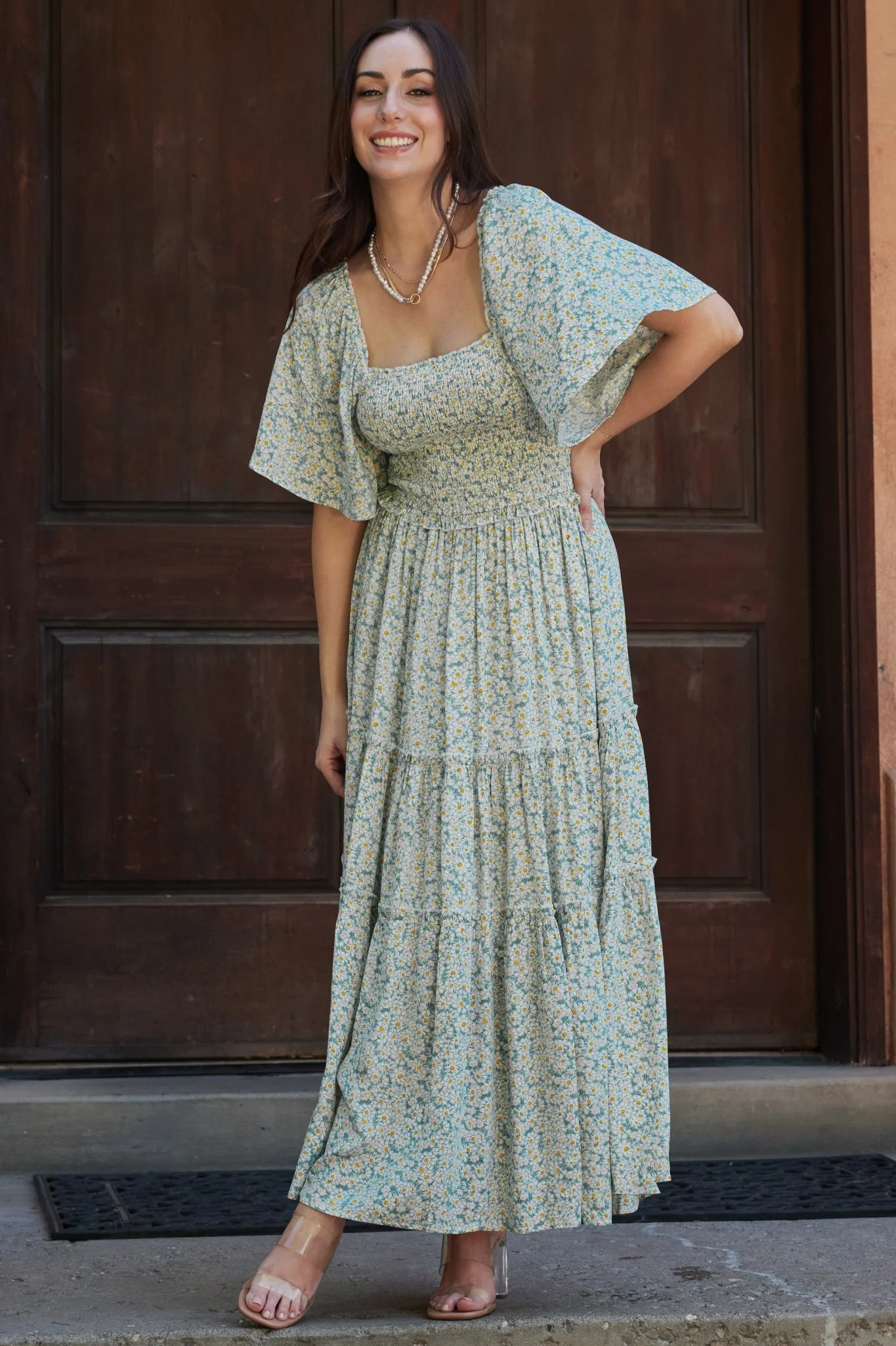 Regina Smocked Maxi Dress | Green Floral