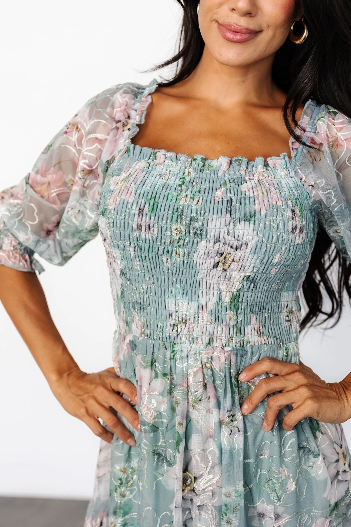 Fabian Jacquard Midi Dress | Light Sage + Blush