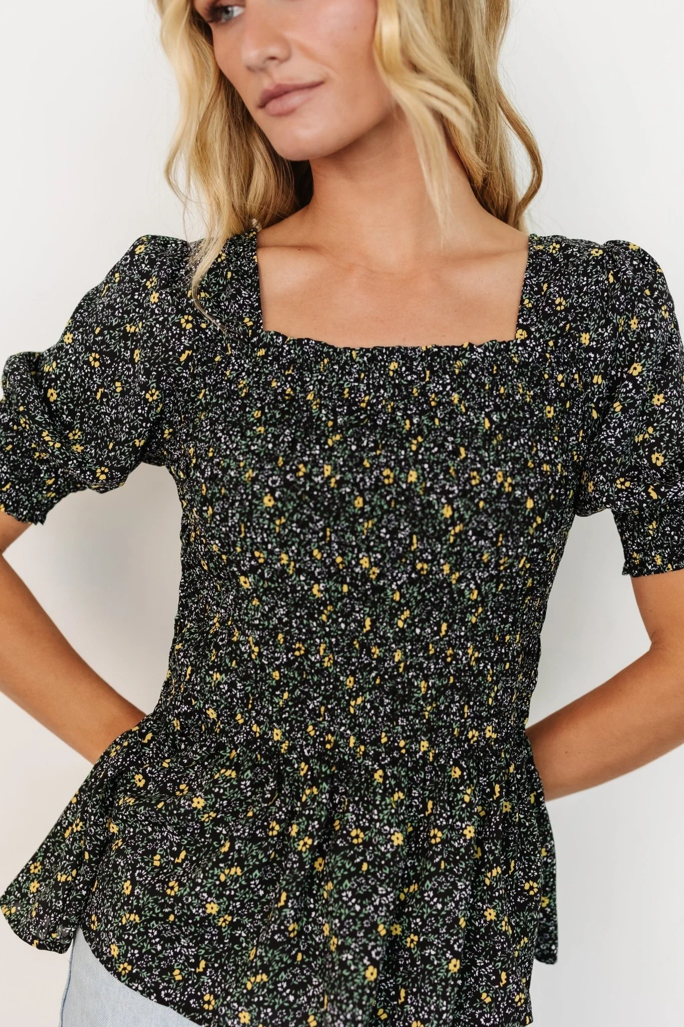 Felice Smocked Top | Black Print