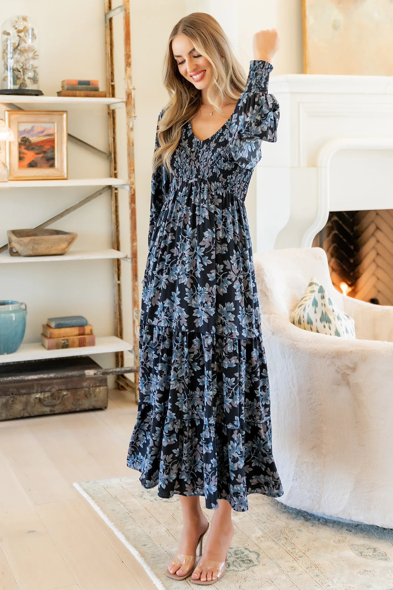 Rayna Smocked Dress | Midnight + Blue Floral