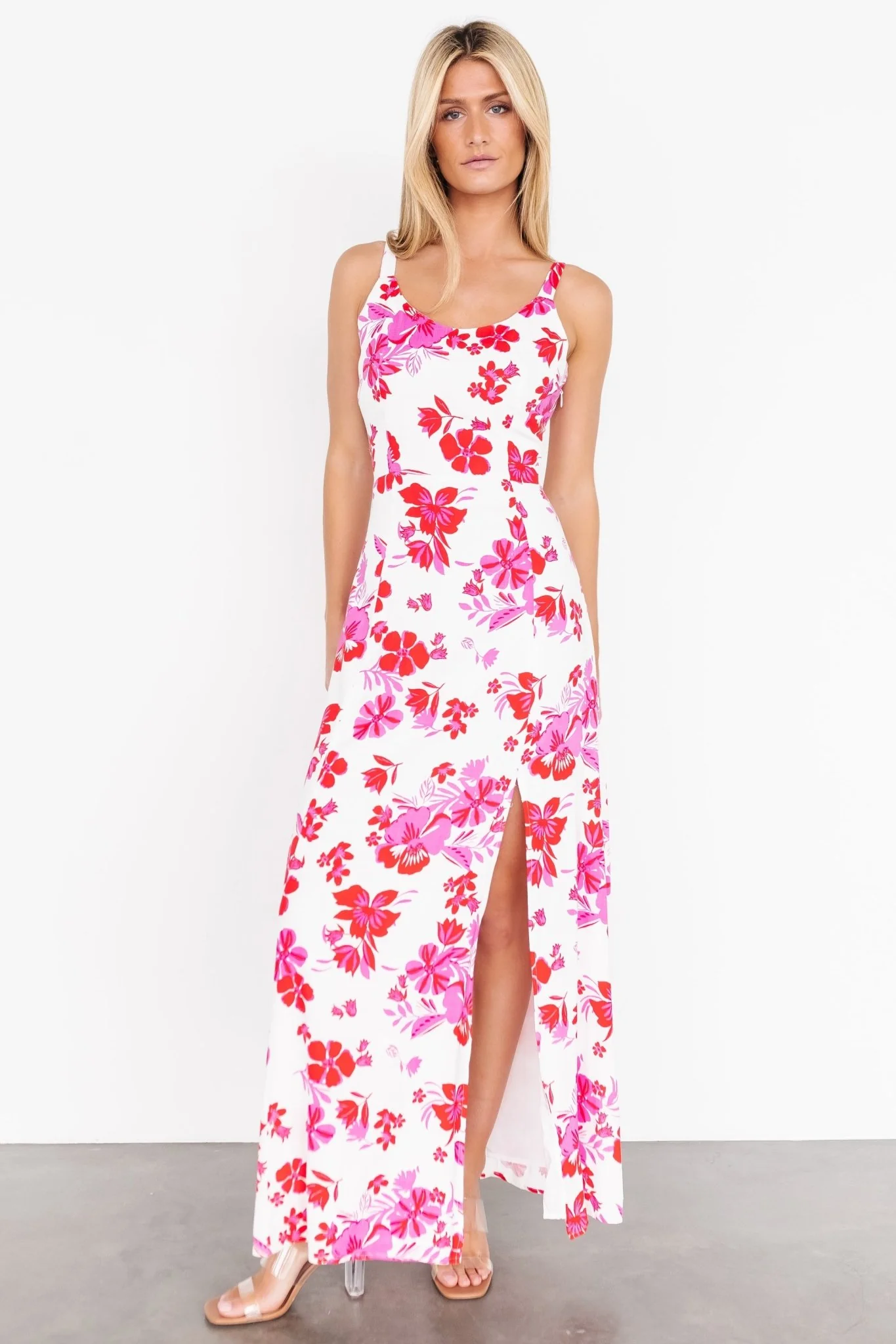 Emaline Open Back Maxi Dress | White + Pink Floral