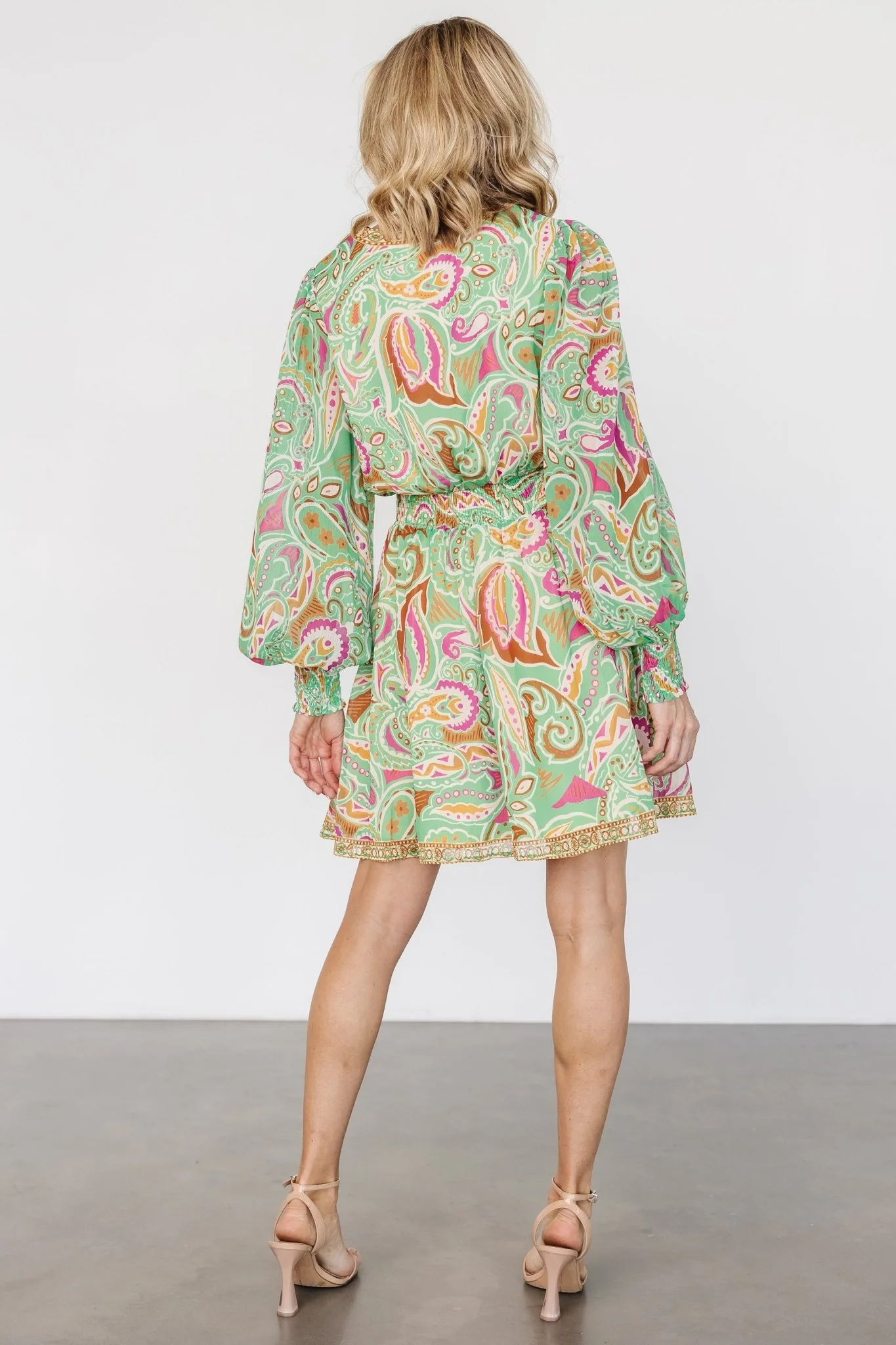 Vesta Short Dress | Green Print