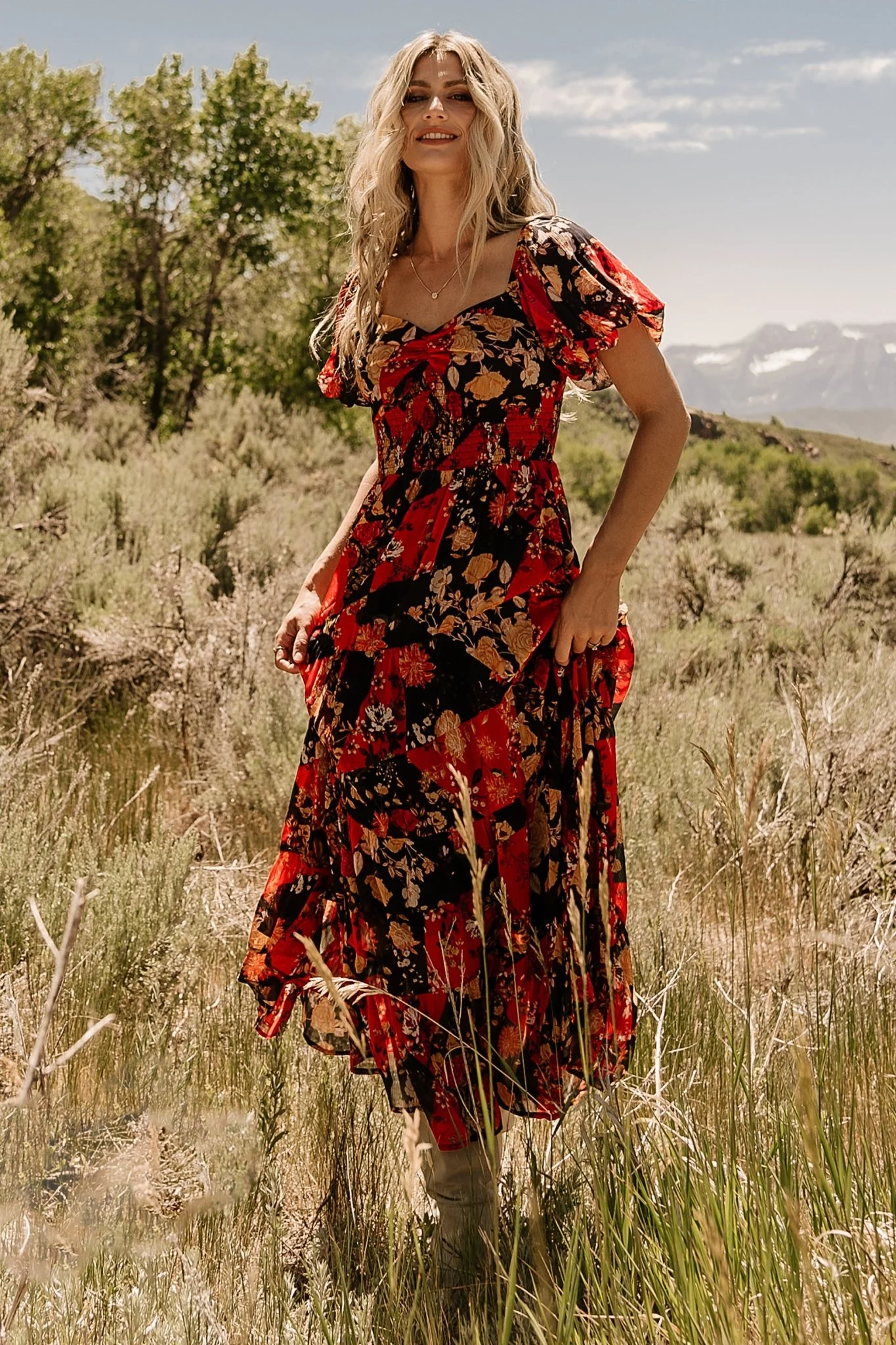 Suzy Maxi Dress | Black + Red Multi