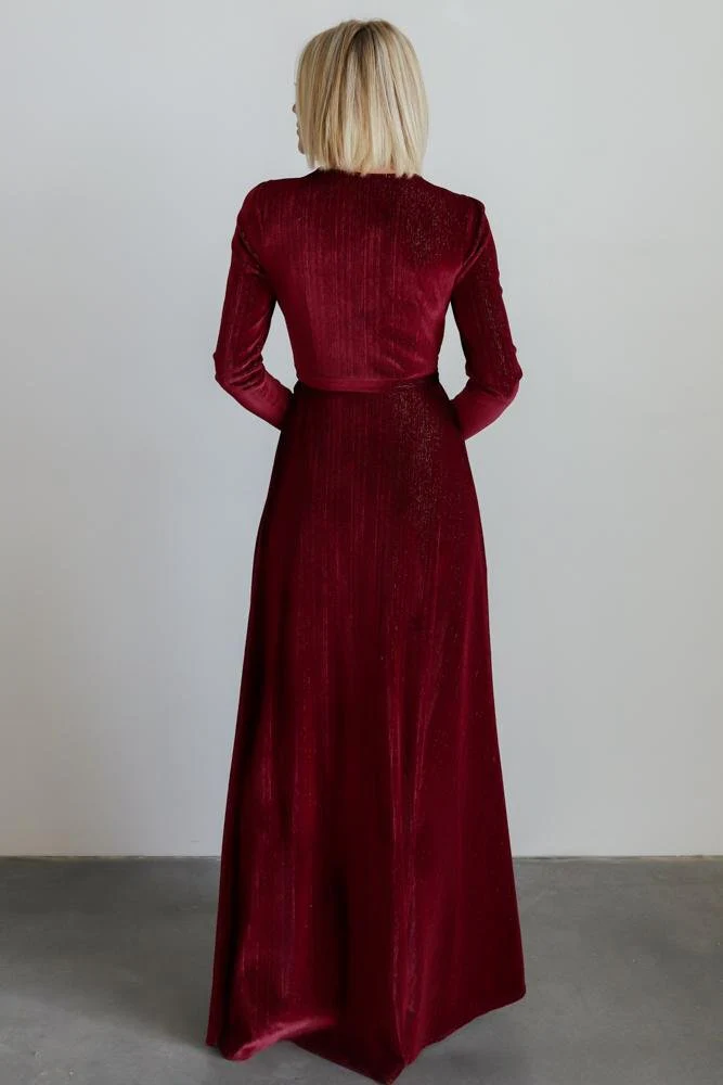 Serena Shimmer Velvet Wrap Dress | Merlot