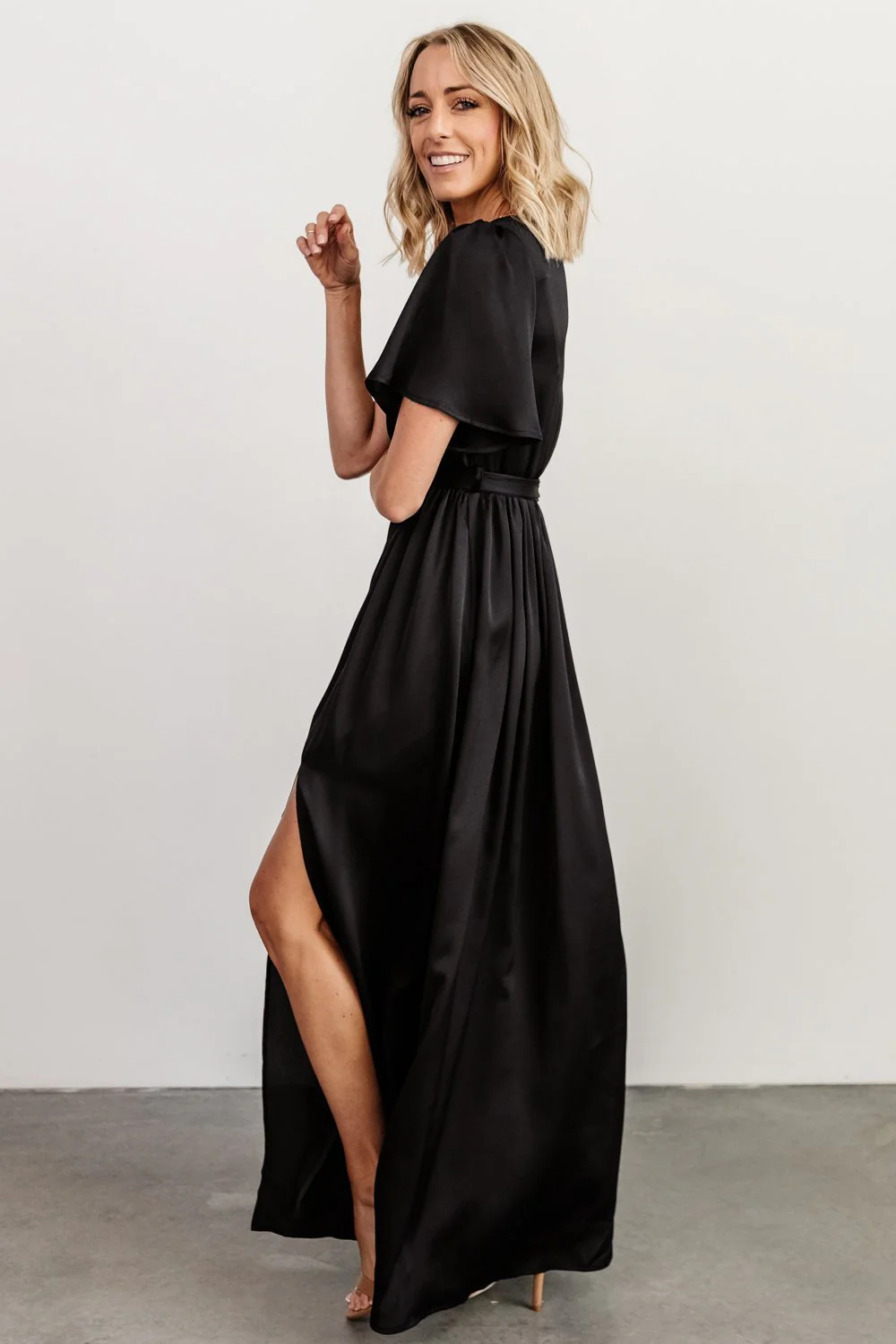 Sicily Satin Maxi Dress | Black
