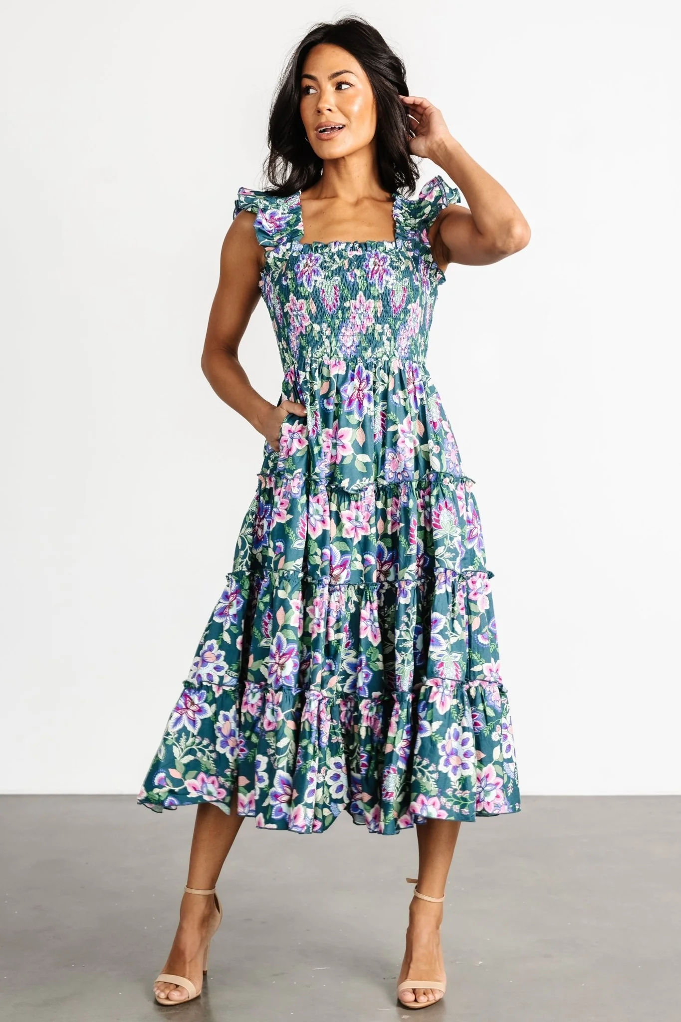 Tatum Smocked Tiered Dress | Green Multi