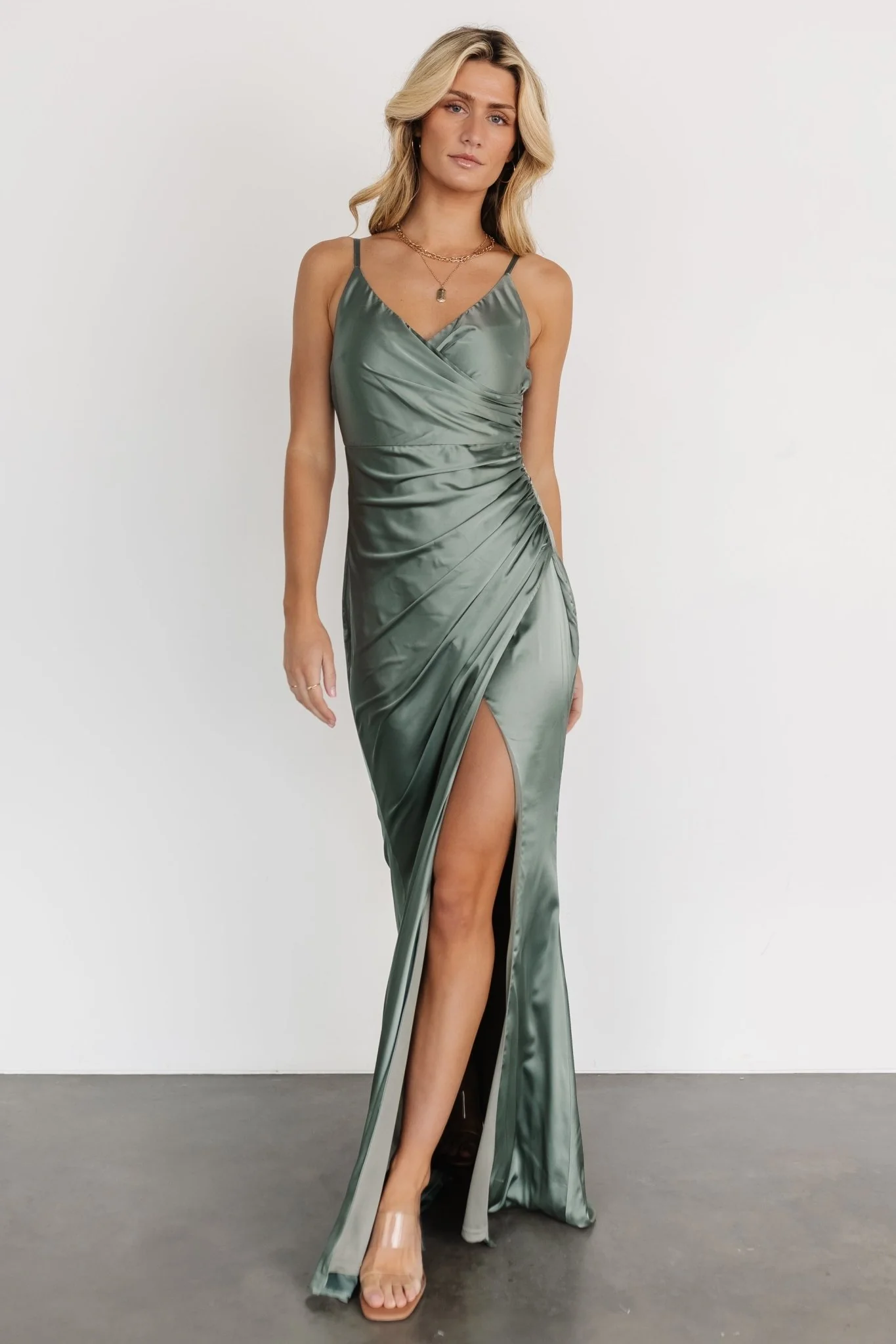 Monet Satin Gown | Eucalyptus