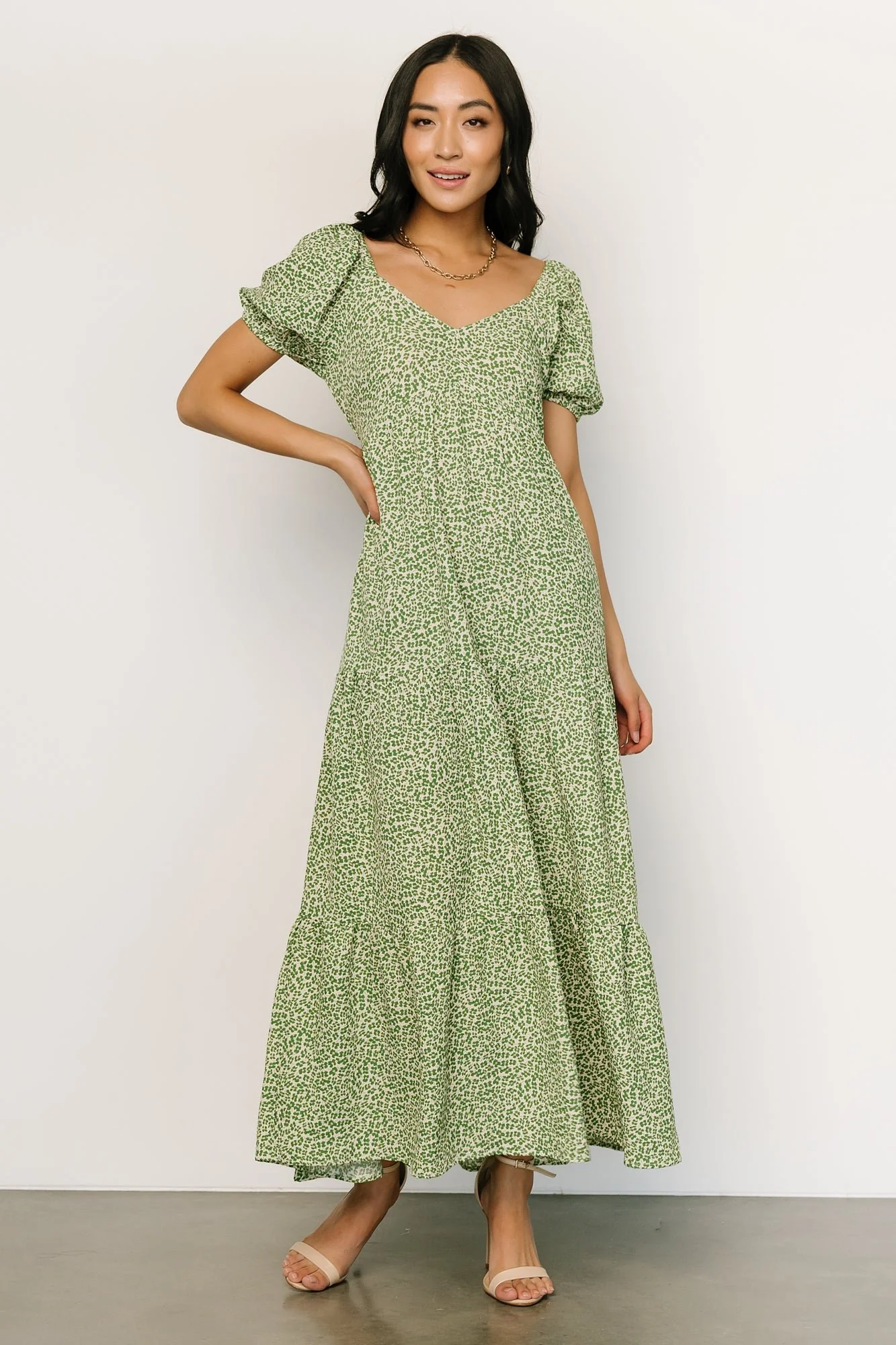 Gables Puff Sleeve Maxi Dress | Green Multi