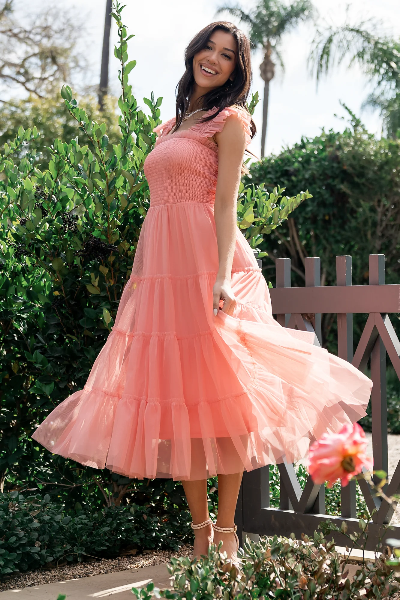 Emma Smocked Tulle Dress | Coral