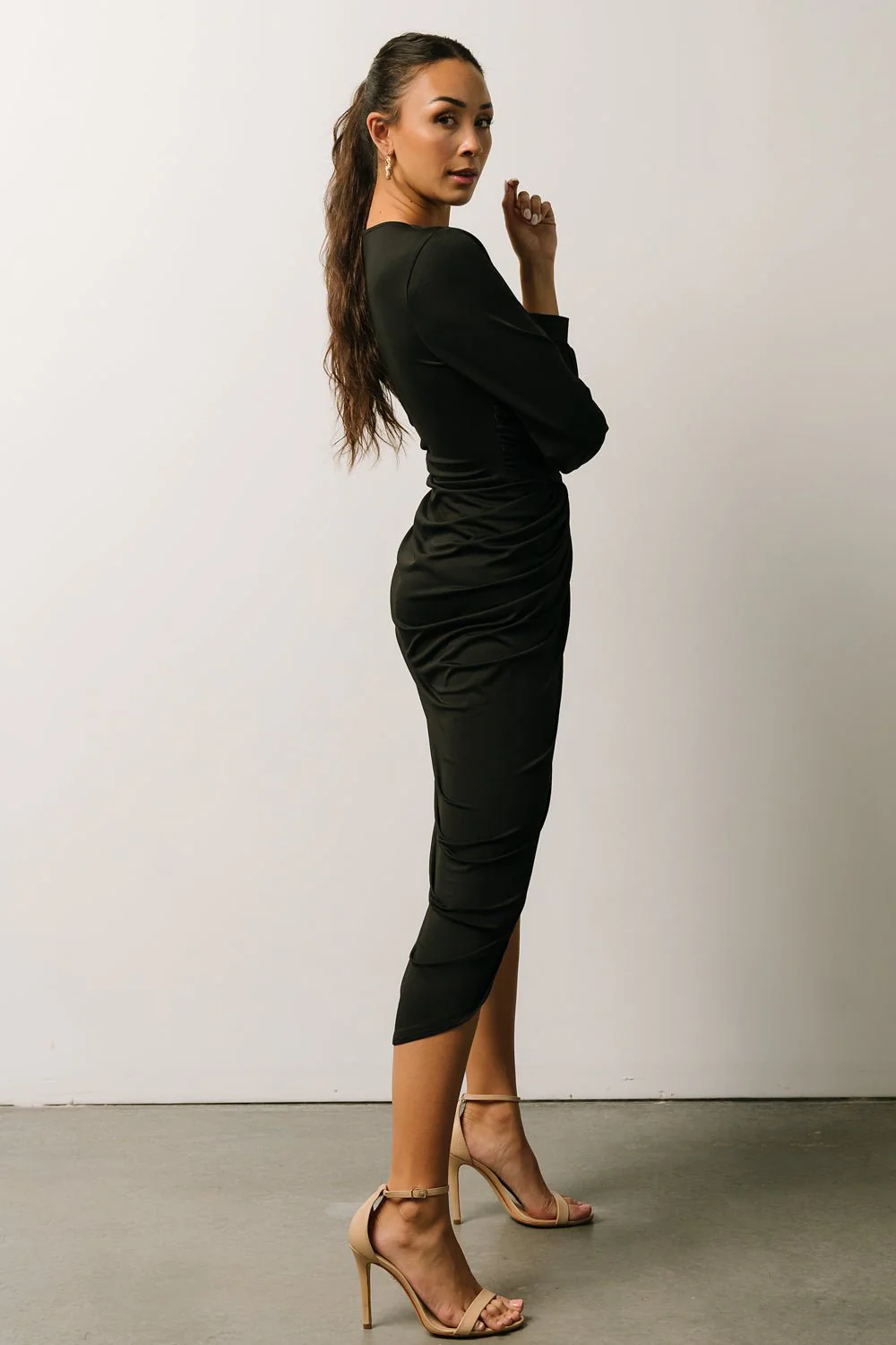 Torino Ruched Midi Dress | Black