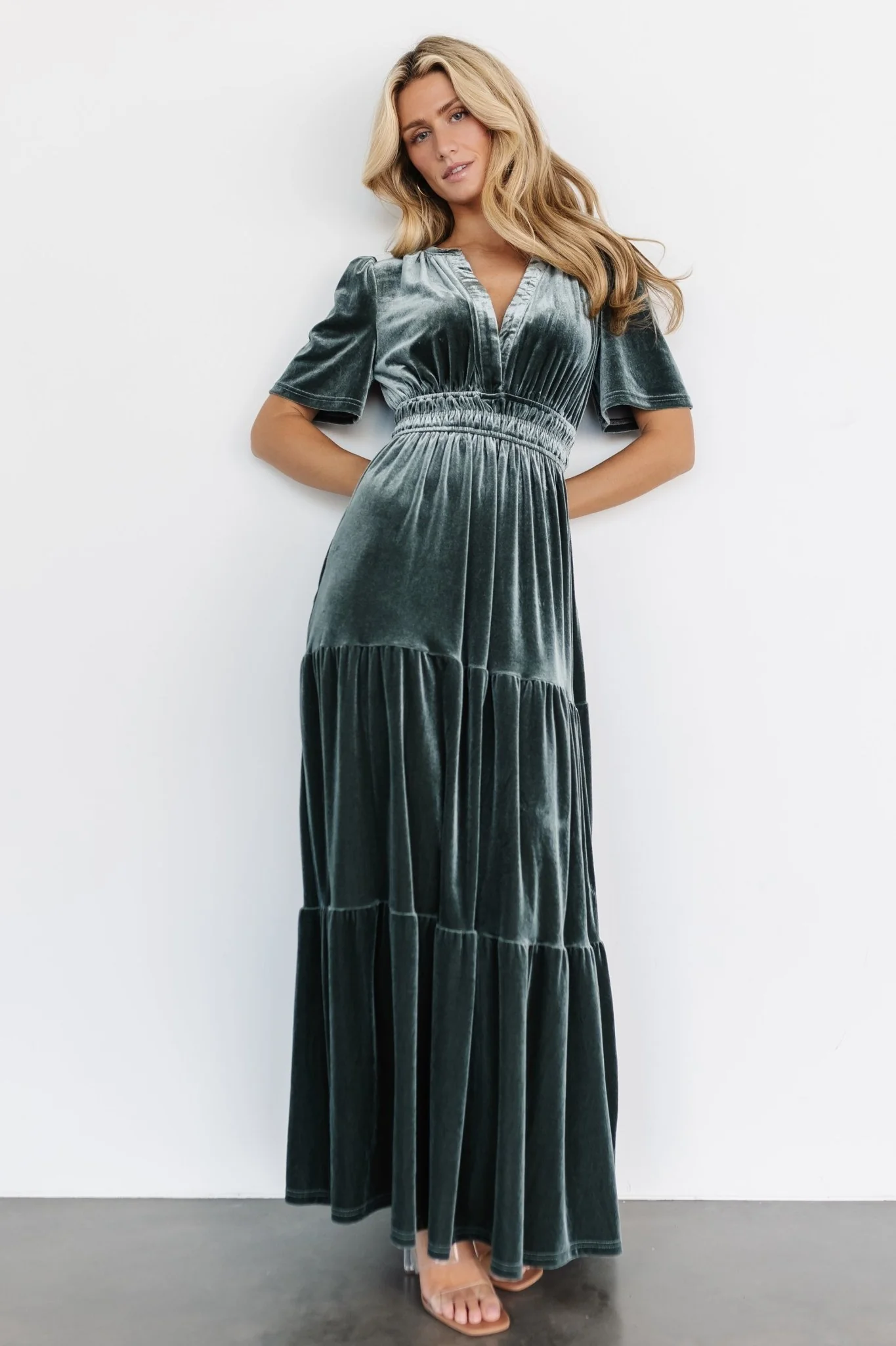 Artemis Velvet Maxi Dress | Eucalyptus