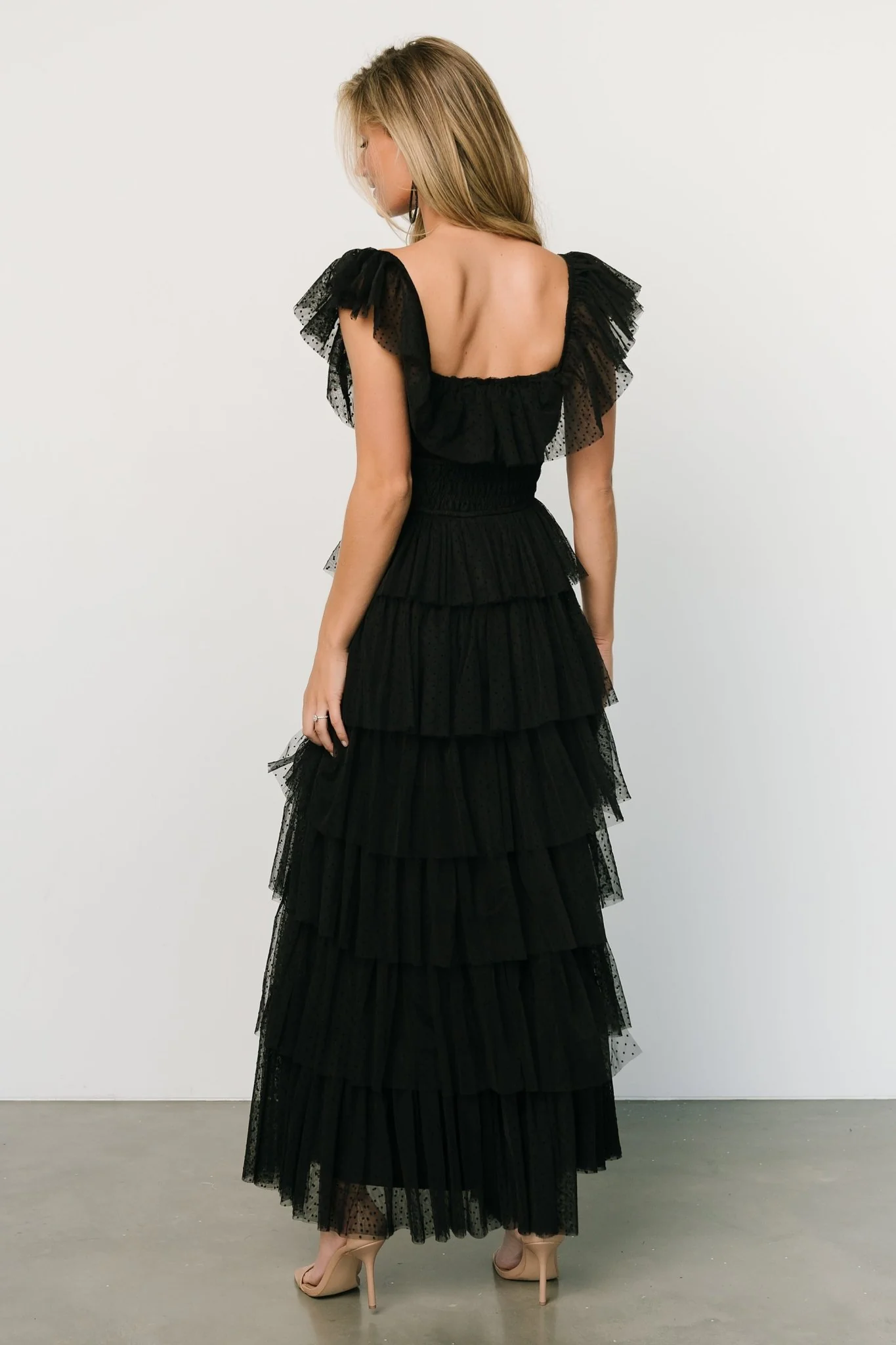 Valora Swiss Dot Tulle Maxi Dress | Black