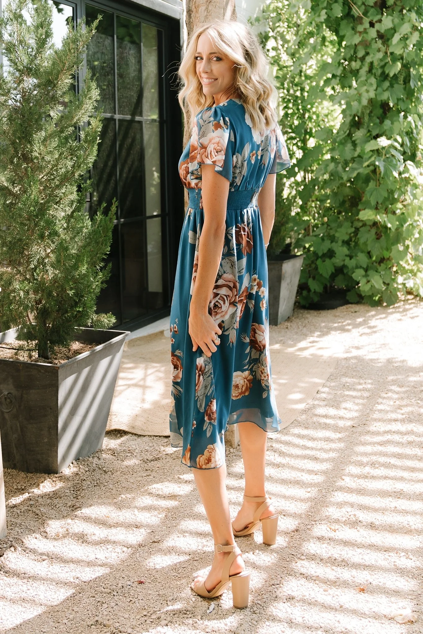 Sarah Smocked Midi Dress | Blue Floral