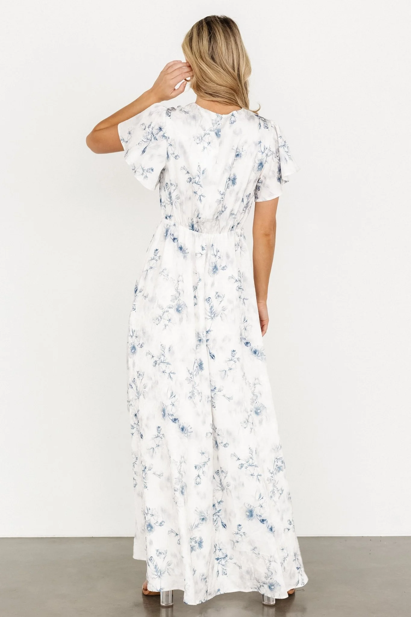 Carmen Maxi Dress | Off White + Blue Floral