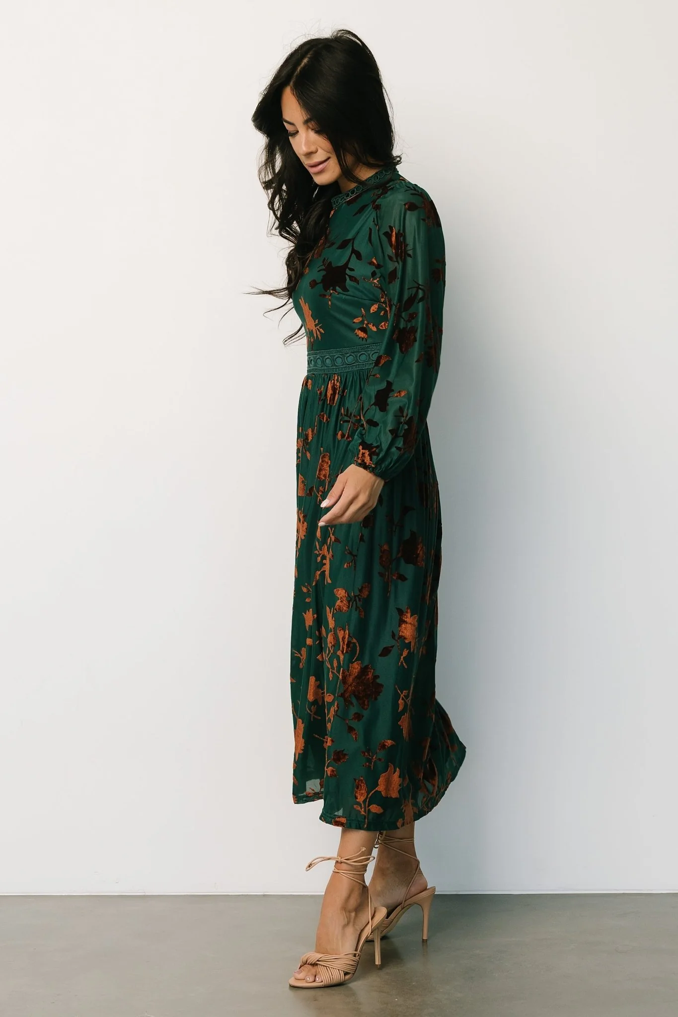 Christine Velvet Embossed Midi Dress | Jade