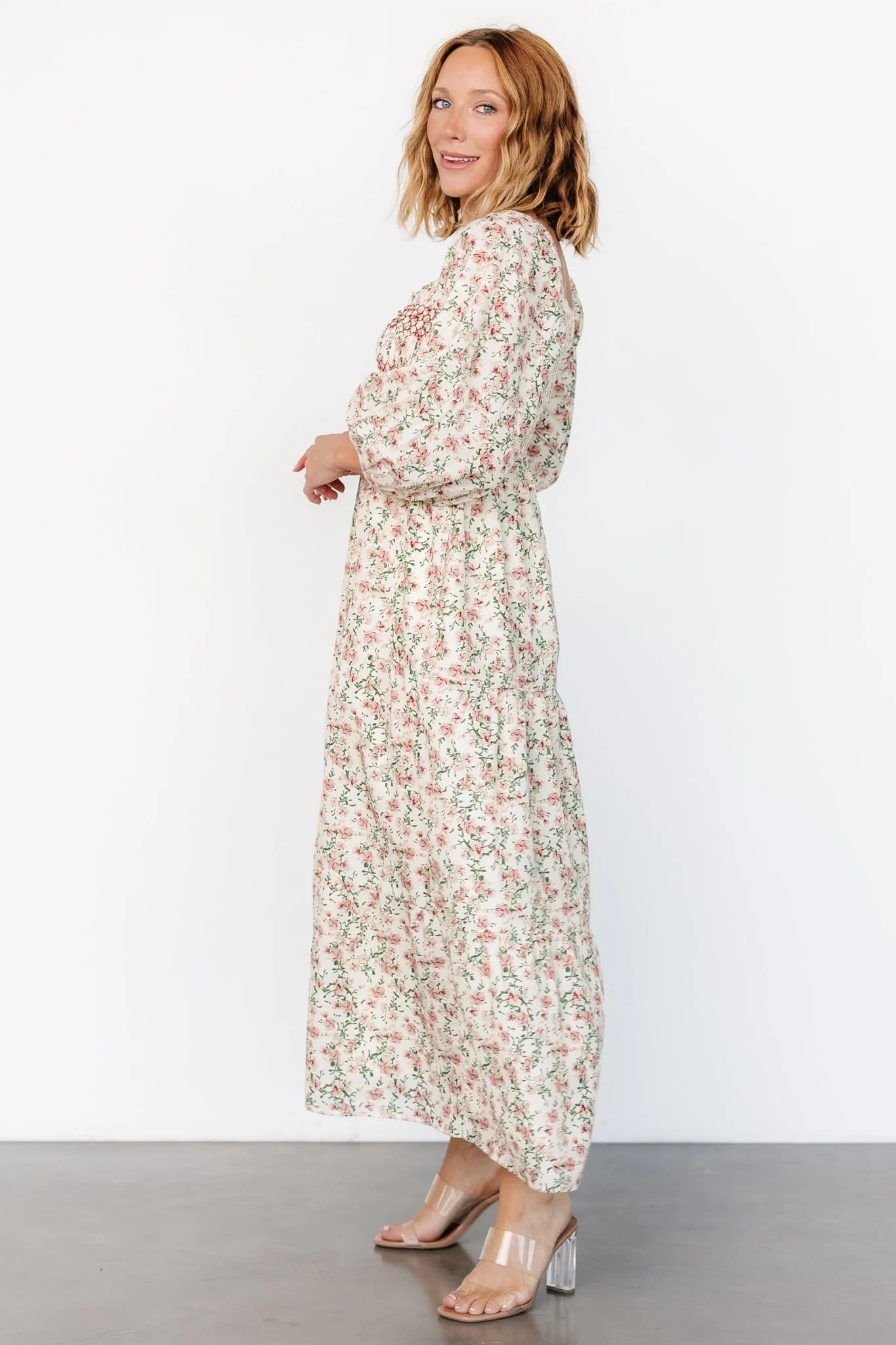 Louisa Smocked Maxi Dress | Cream Floral