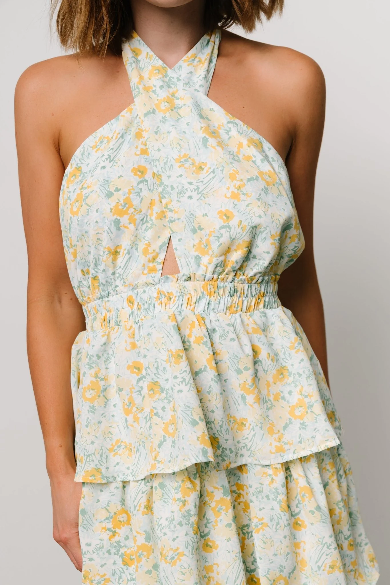 Chelles Halter Tiered Dress | Blue + Yellow