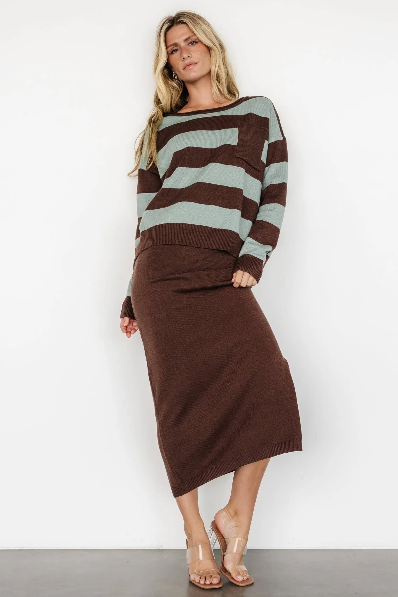 Carlotta Sweater + Skirt Set | Brown + Turquoise