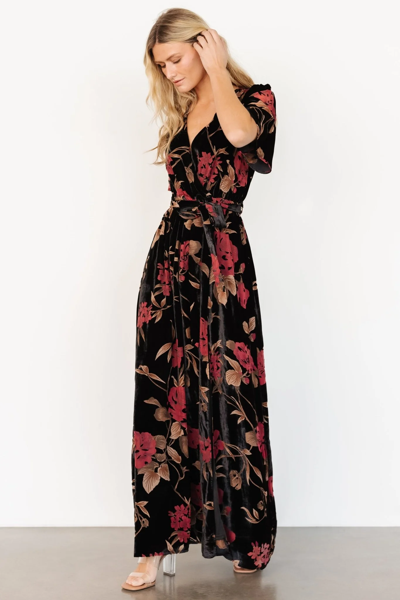 Uma Velvet Maxi Dress | Merlot + Black Floral
