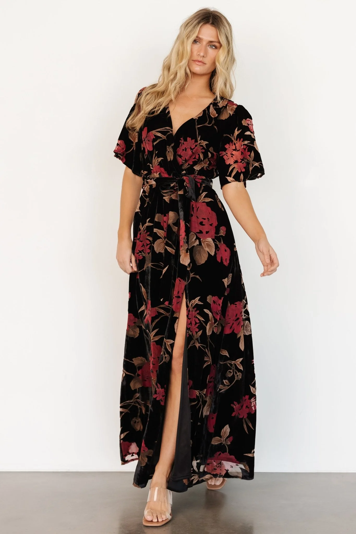 Uma Velvet Maxi Dress | Merlot + Black Floral