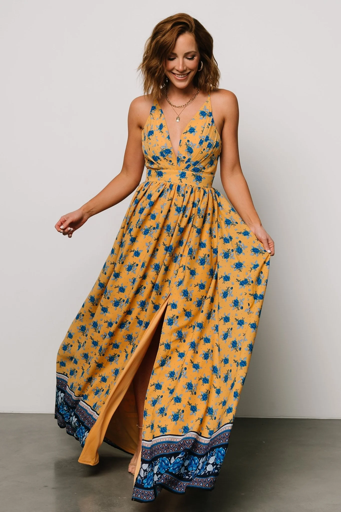 Brylee Maxi Dress | Mustard + Navy