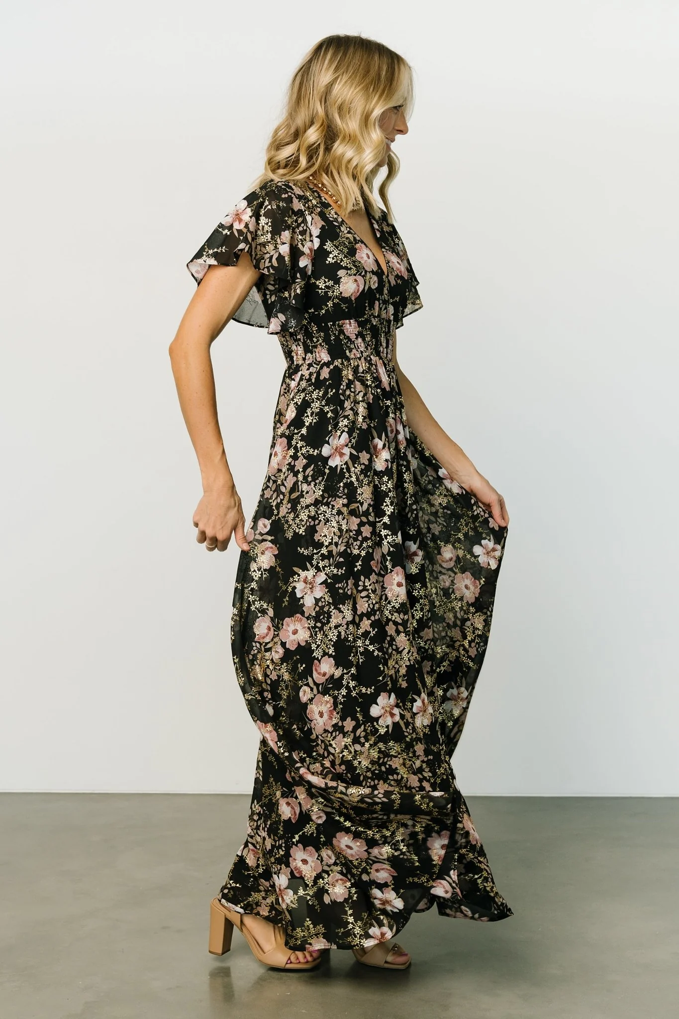 Lynlee Metallic Maxi Dress | Black + Mauve