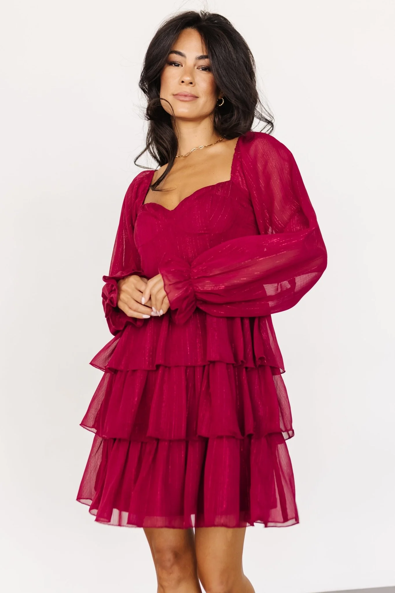 Thompson Tiered Short Dress | Burgundy